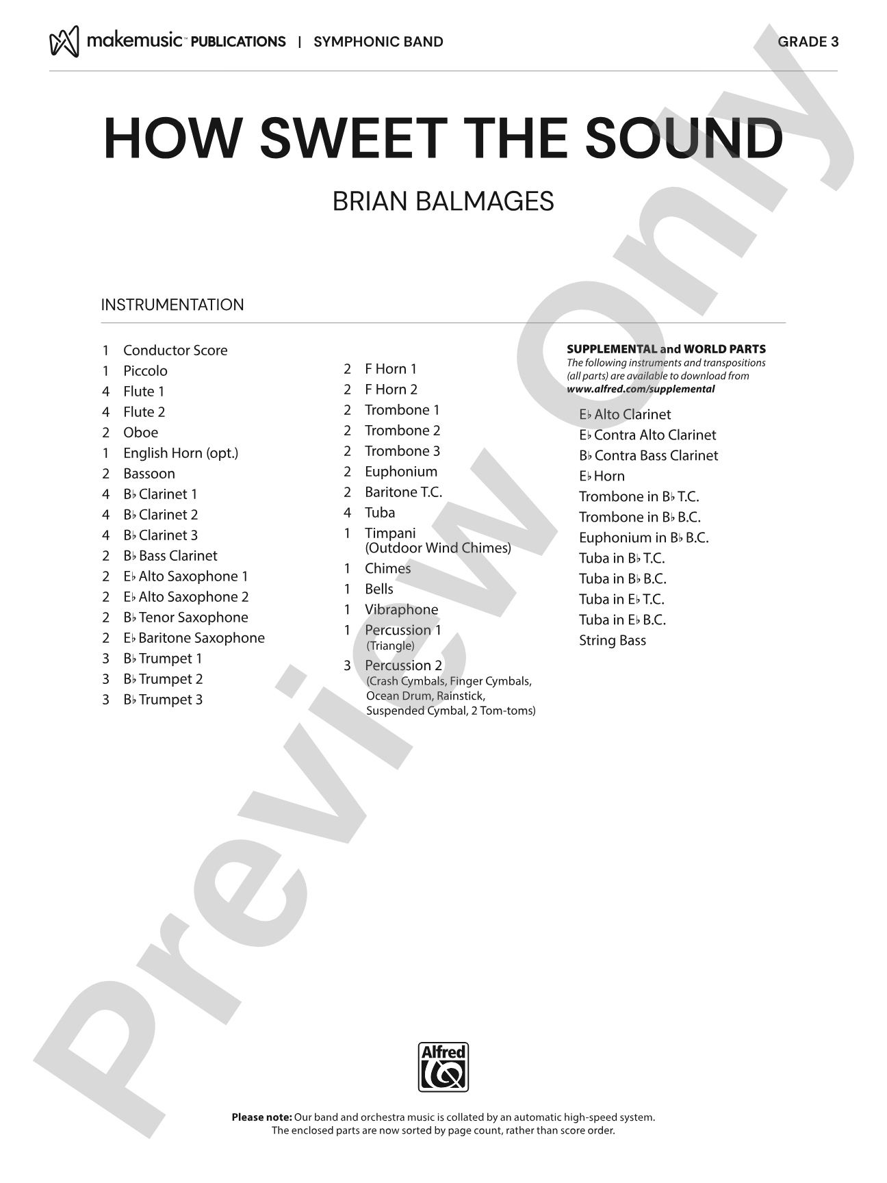 How Sweet the Sound: Concert Band Conductor Score & Parts