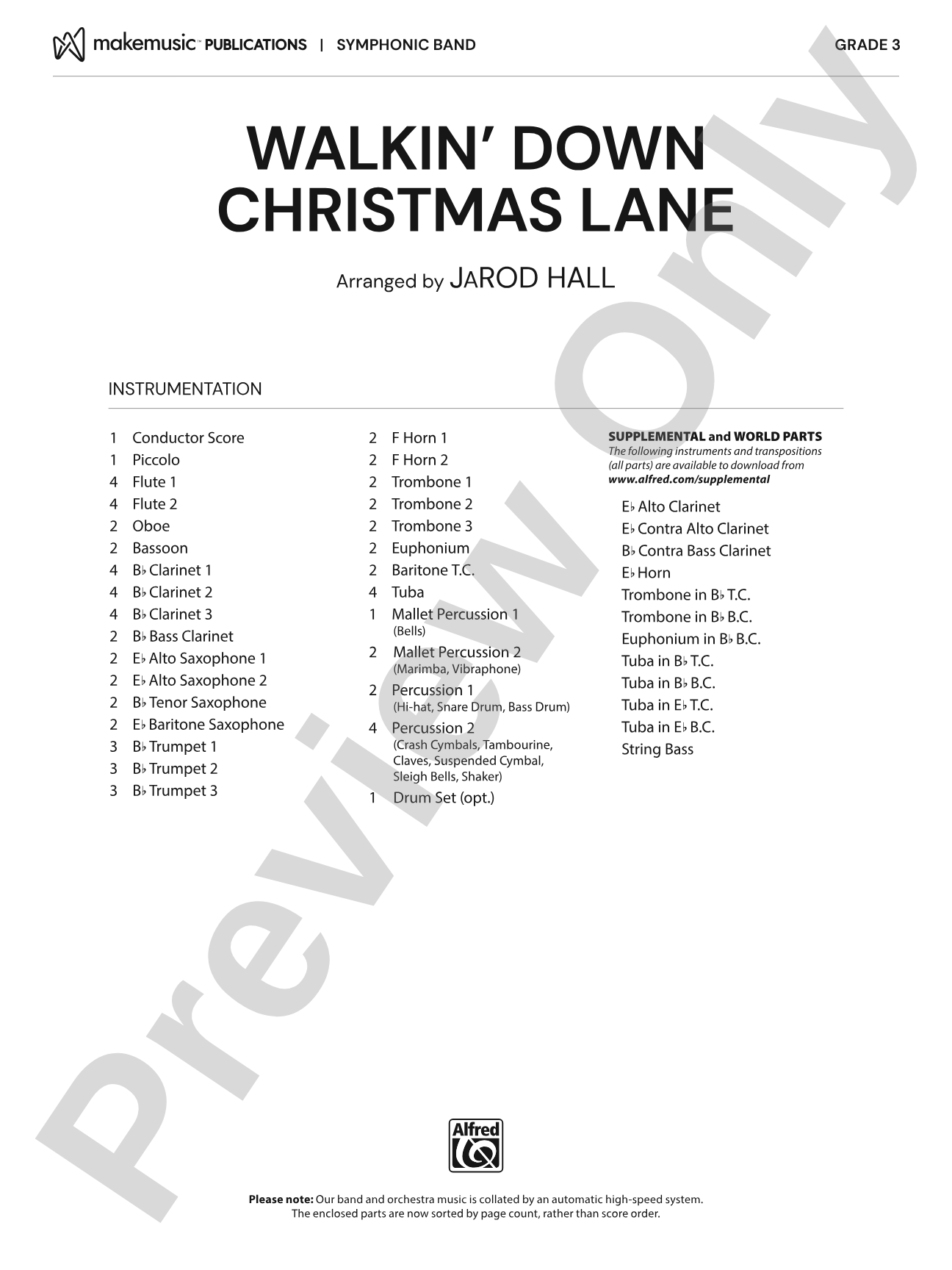Walkin' Down Christmas Lane: Concert Band Conductor Score & Parts