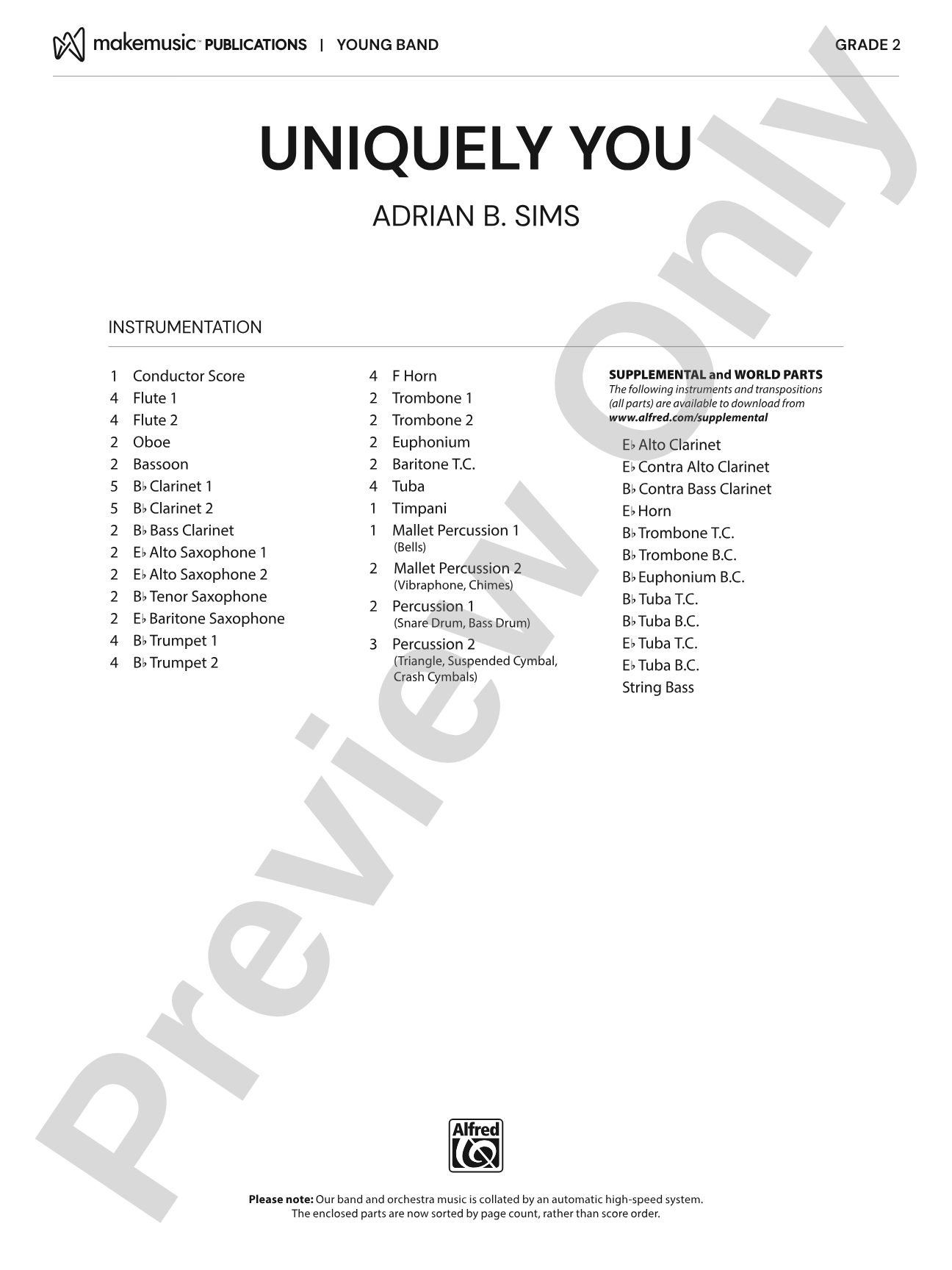 Uniquely You: Concert Band Conductor Score & Parts