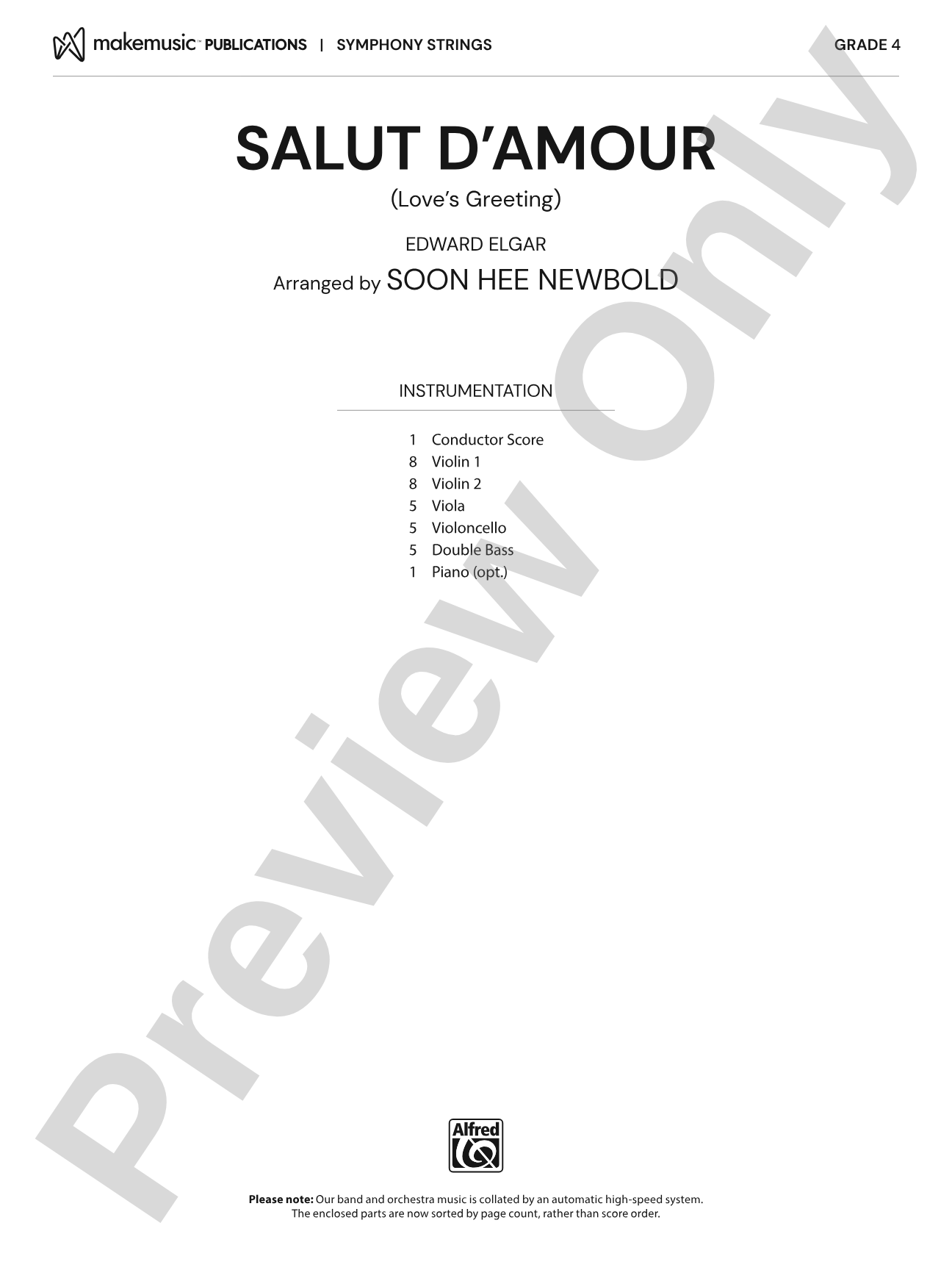 Salut d'Amour: Score