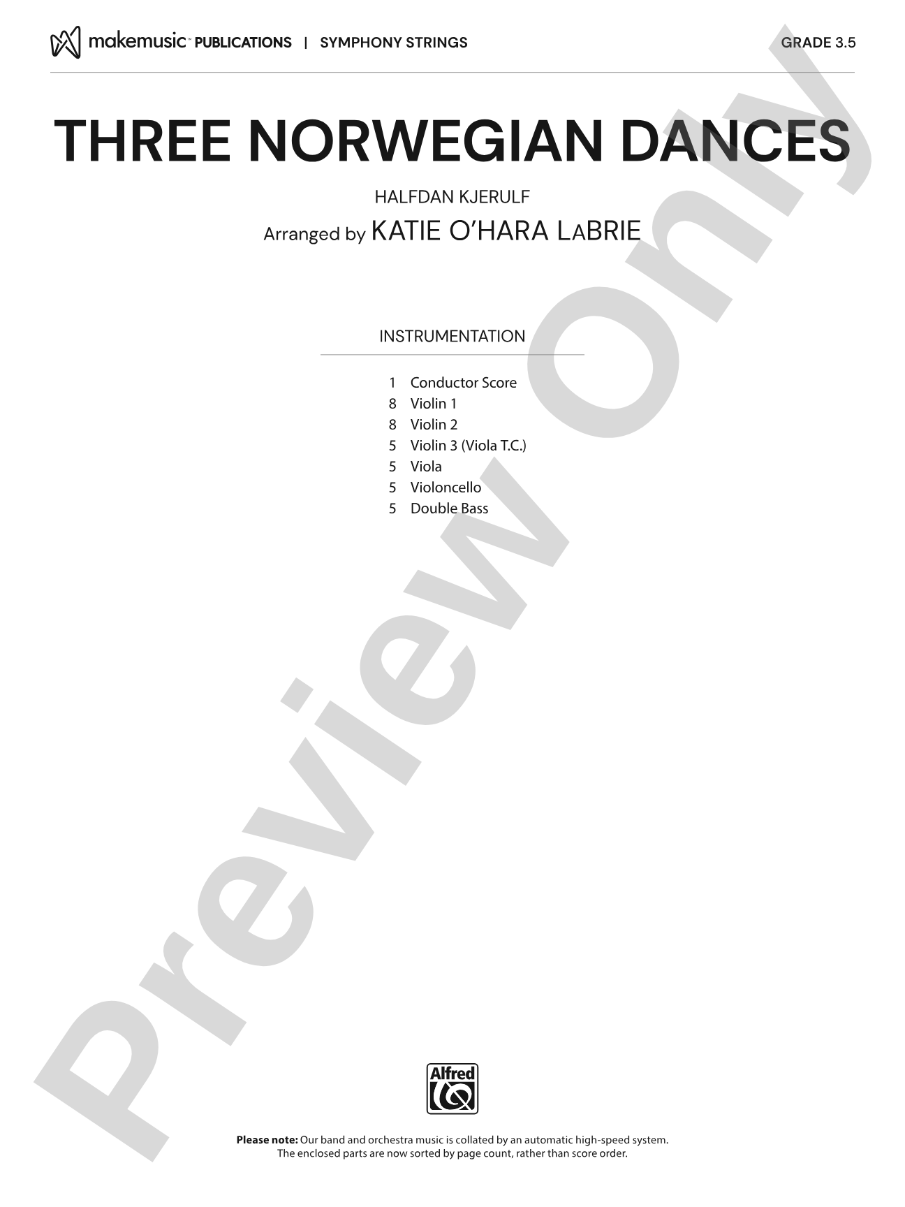 Three Norwegian Dances: String Orchestra Conductor Score & Parts
