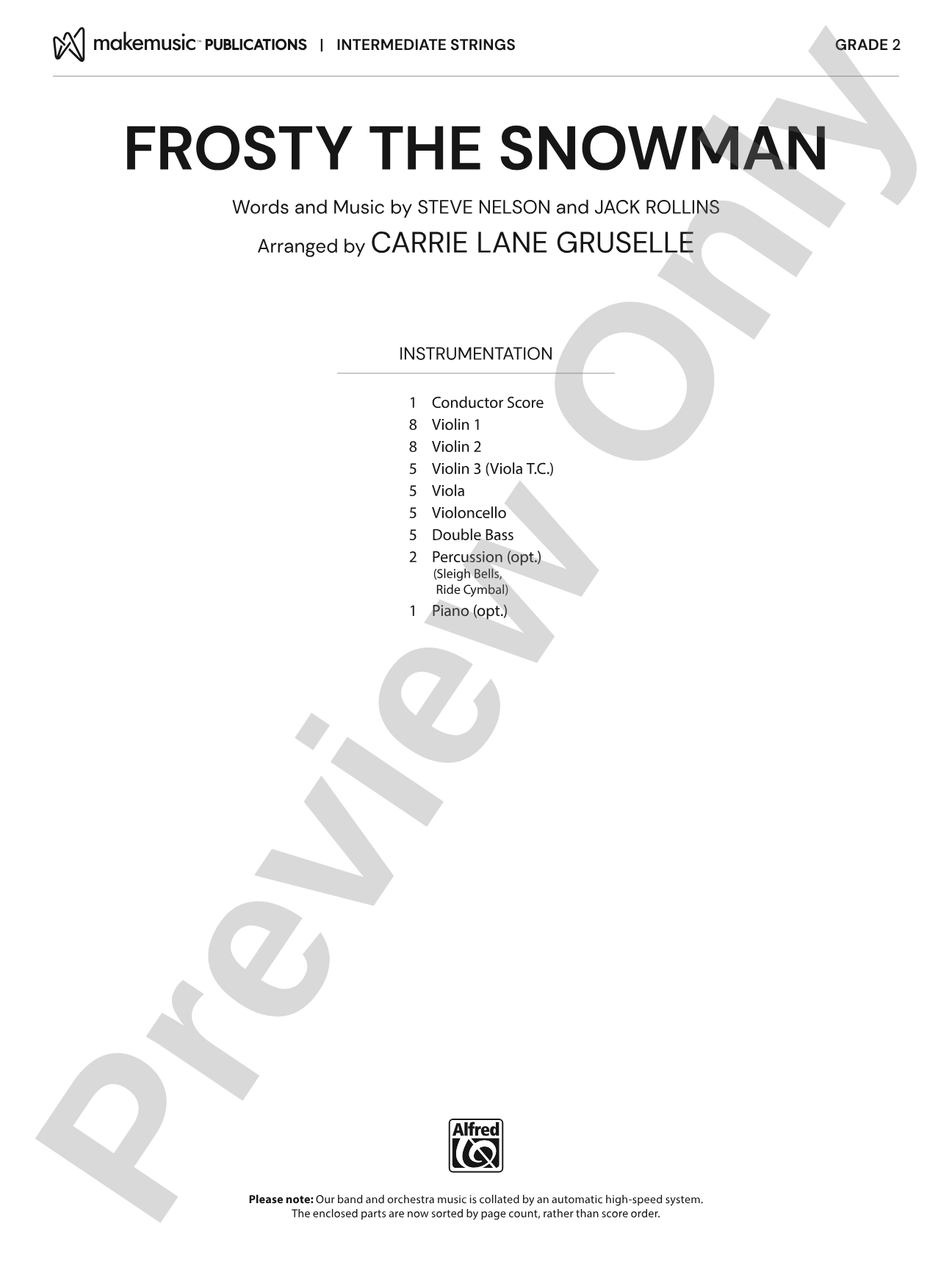 Frosty the Snowman: String Orchestra Conductor Score & Parts