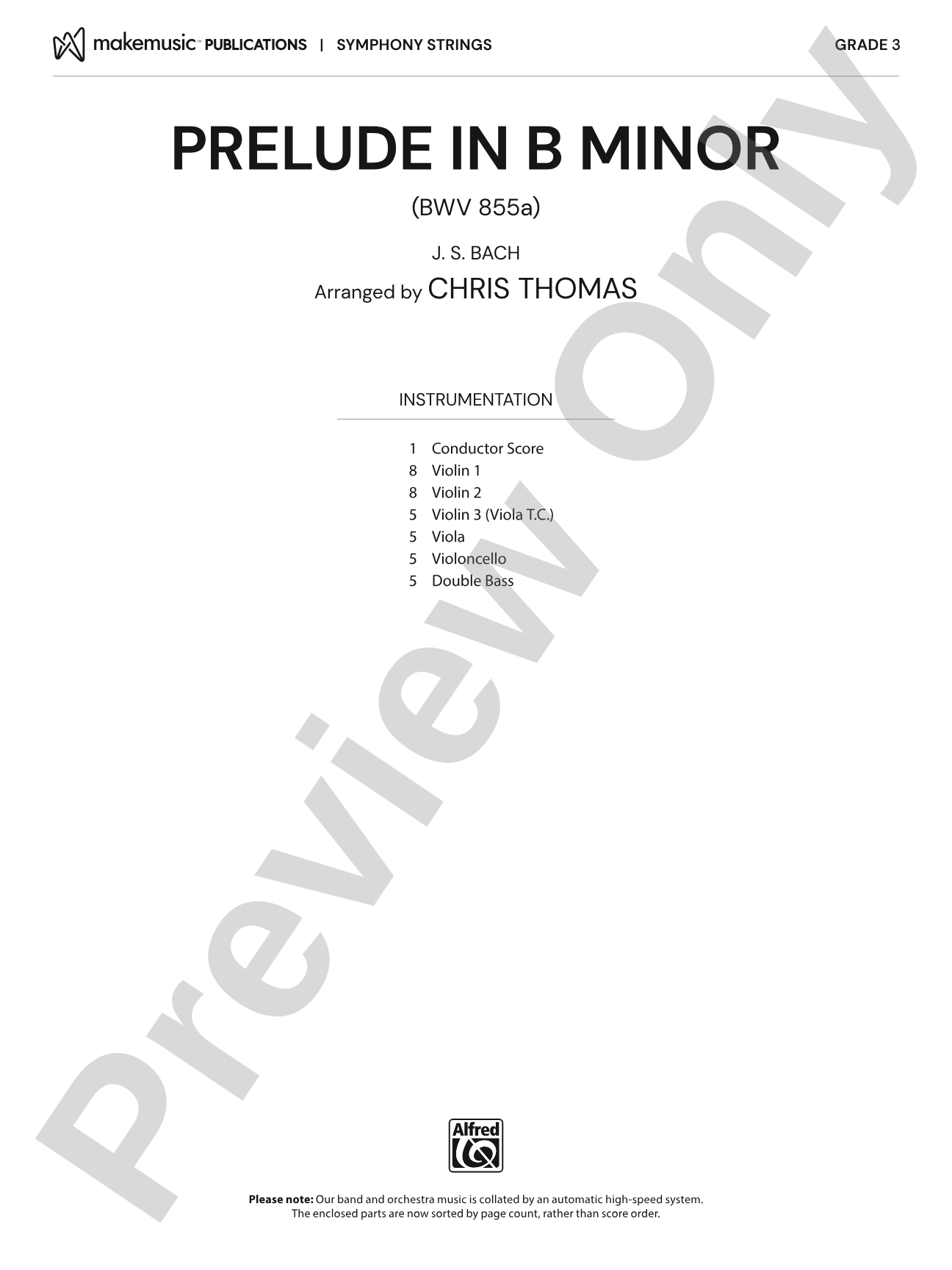 Prelude in B Minor: String Orchestra Conductor Score & Parts