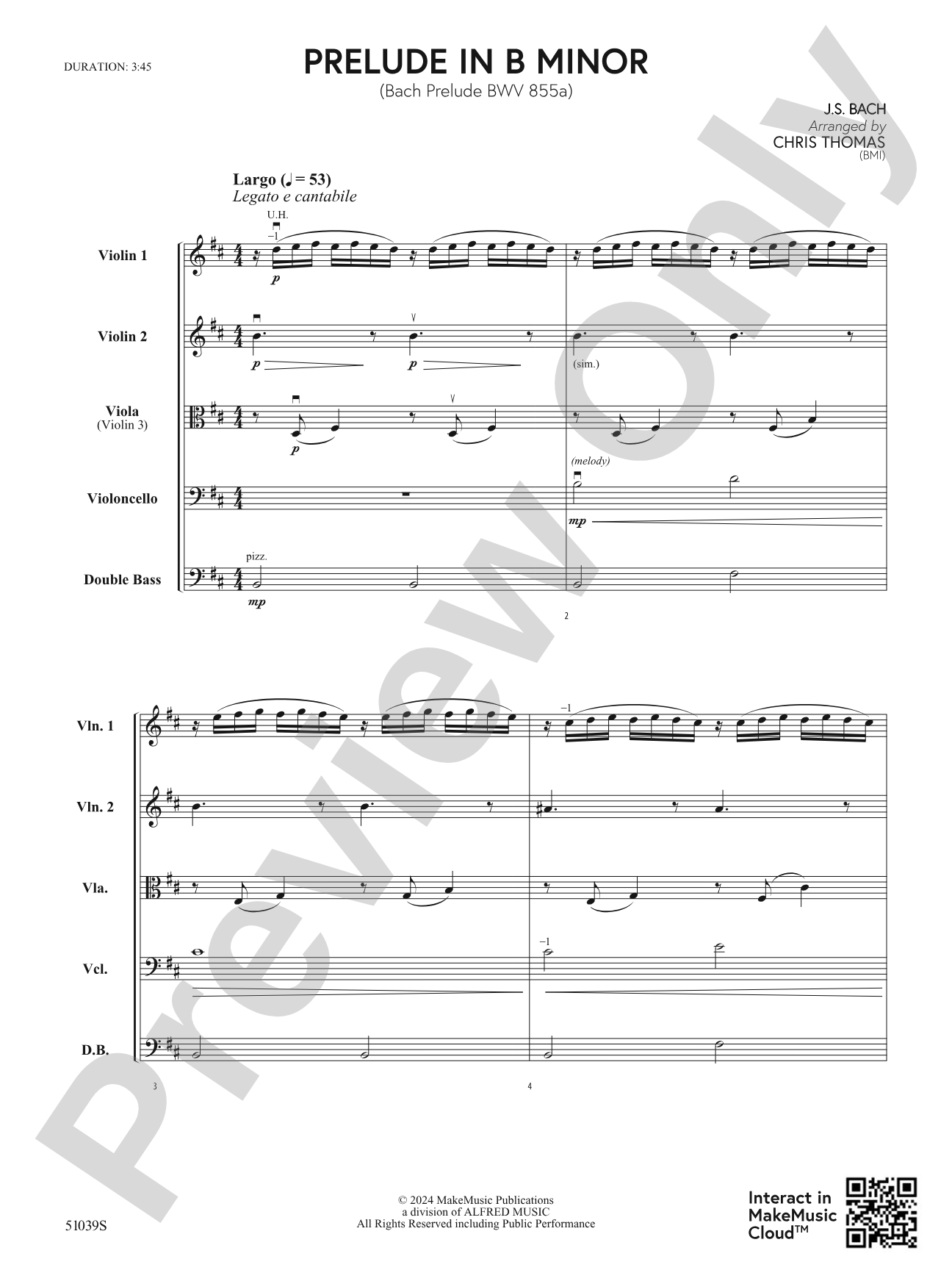 Prelude in B Minor: String Orchestra Conductor Score & Parts