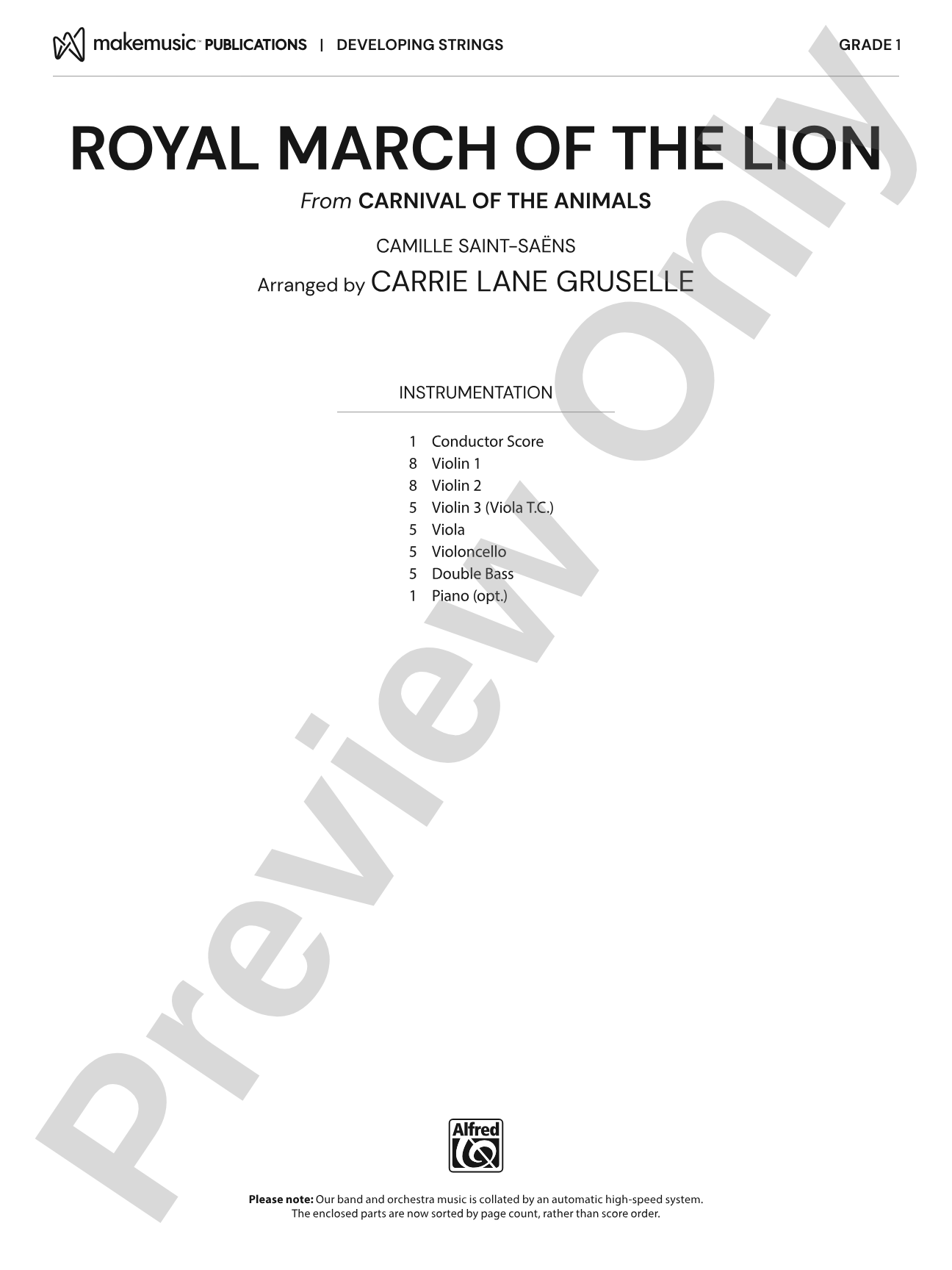 Royal March of the Lion: String Orchestra Conductor Score & Parts