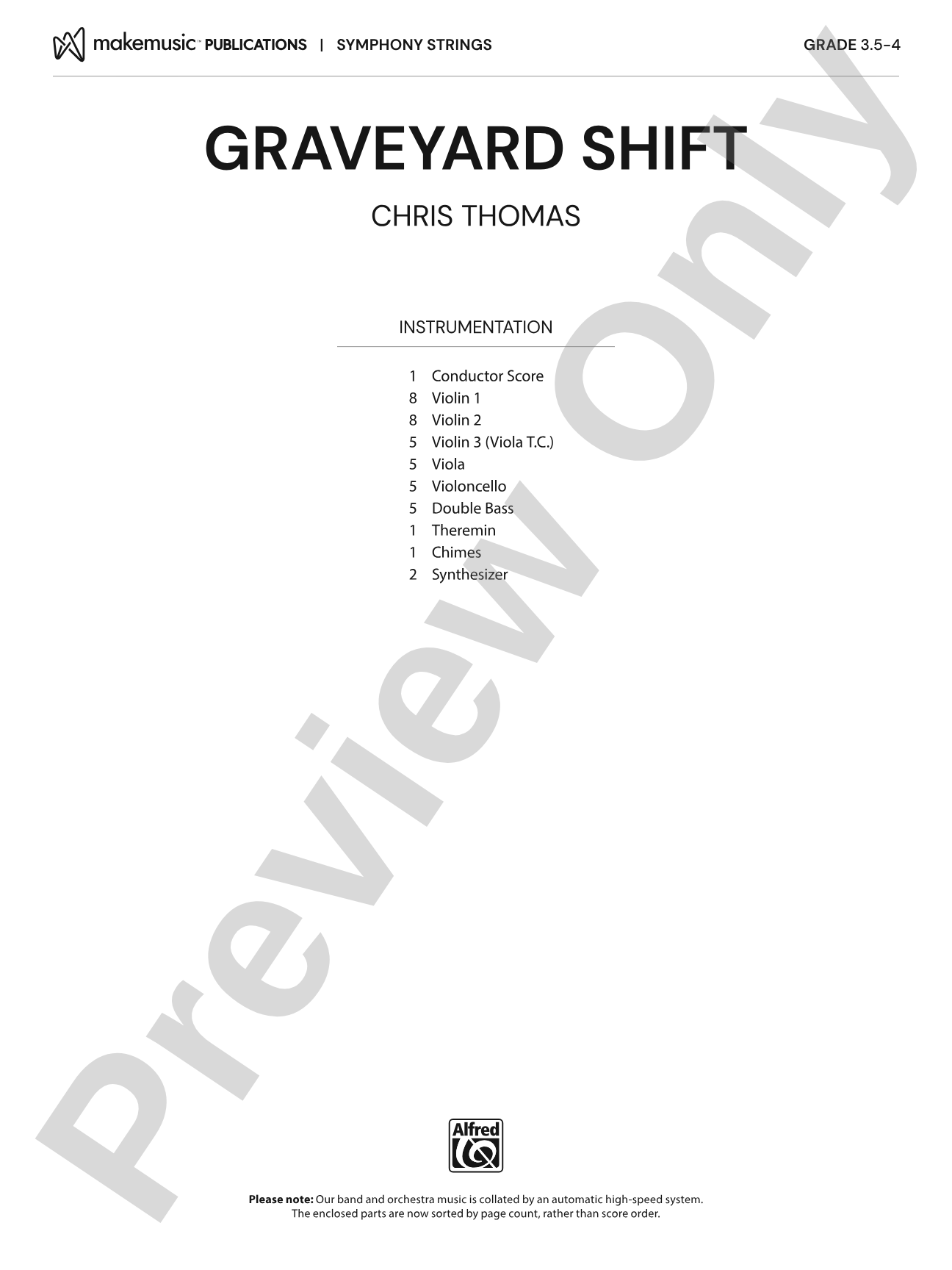 Graveyard Shift: String Orchestra Conductor Score & Parts