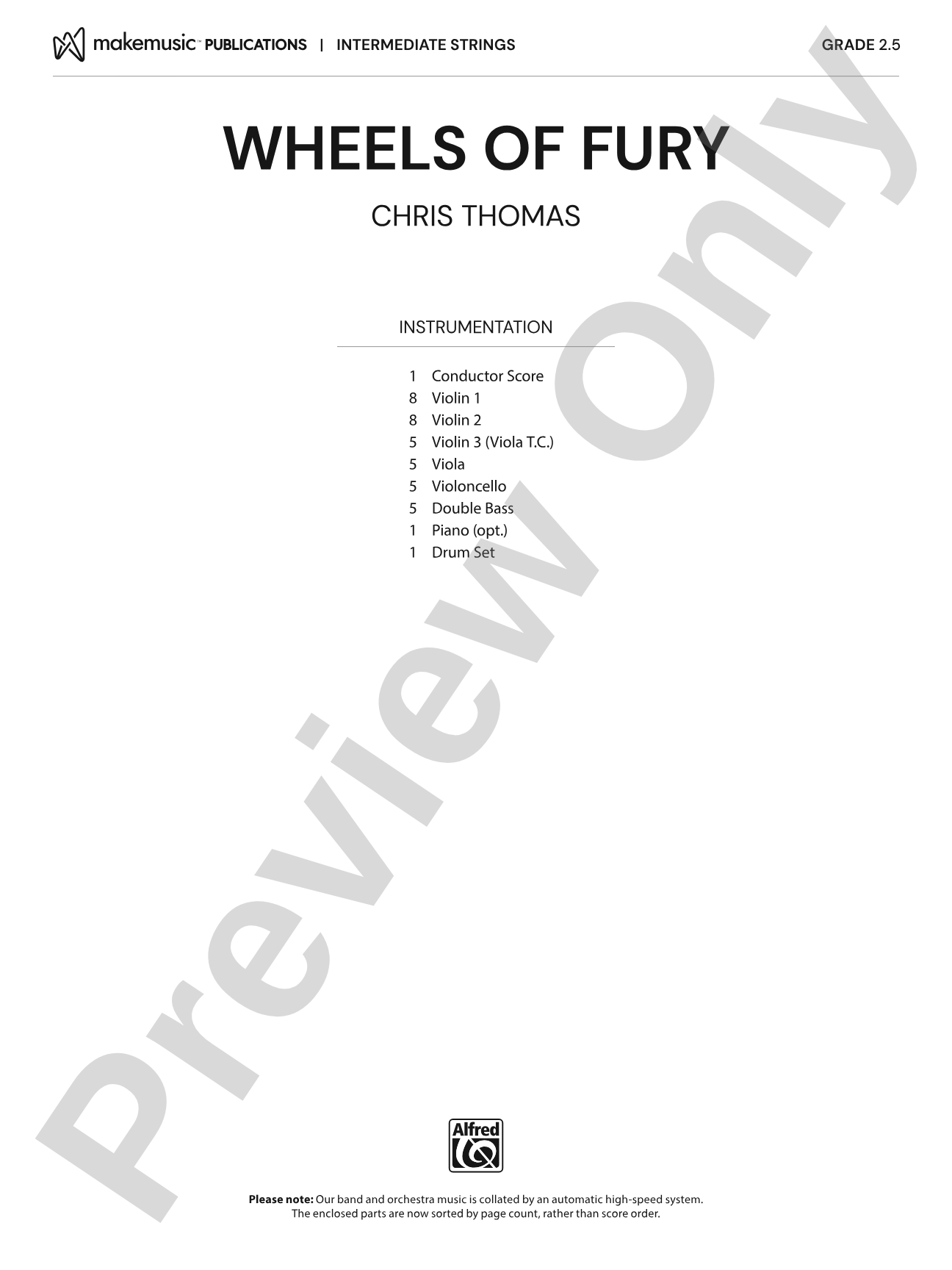 Wheels of Fury: String Orchestra Conductor Score & Parts
