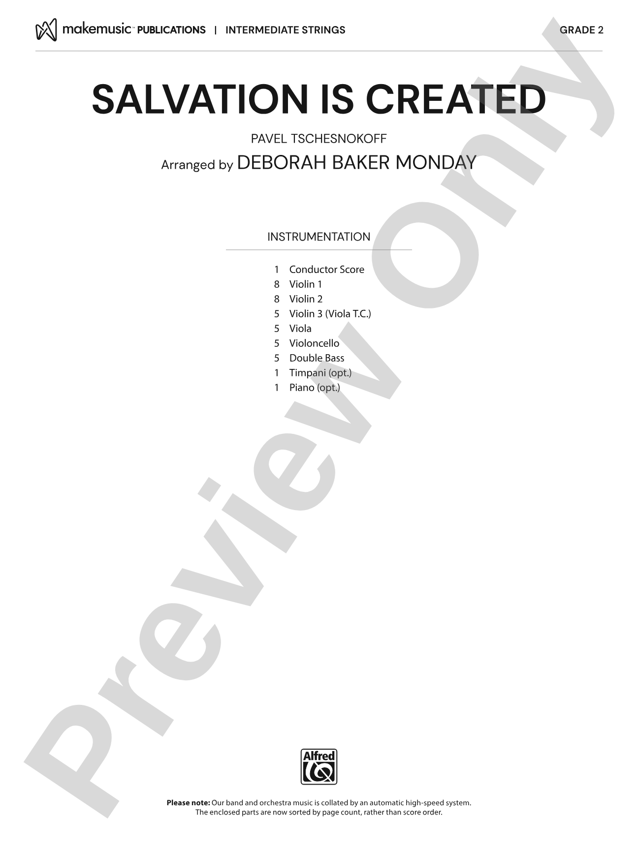 Salvation is Created: String Orchestra Conductor Score & Parts