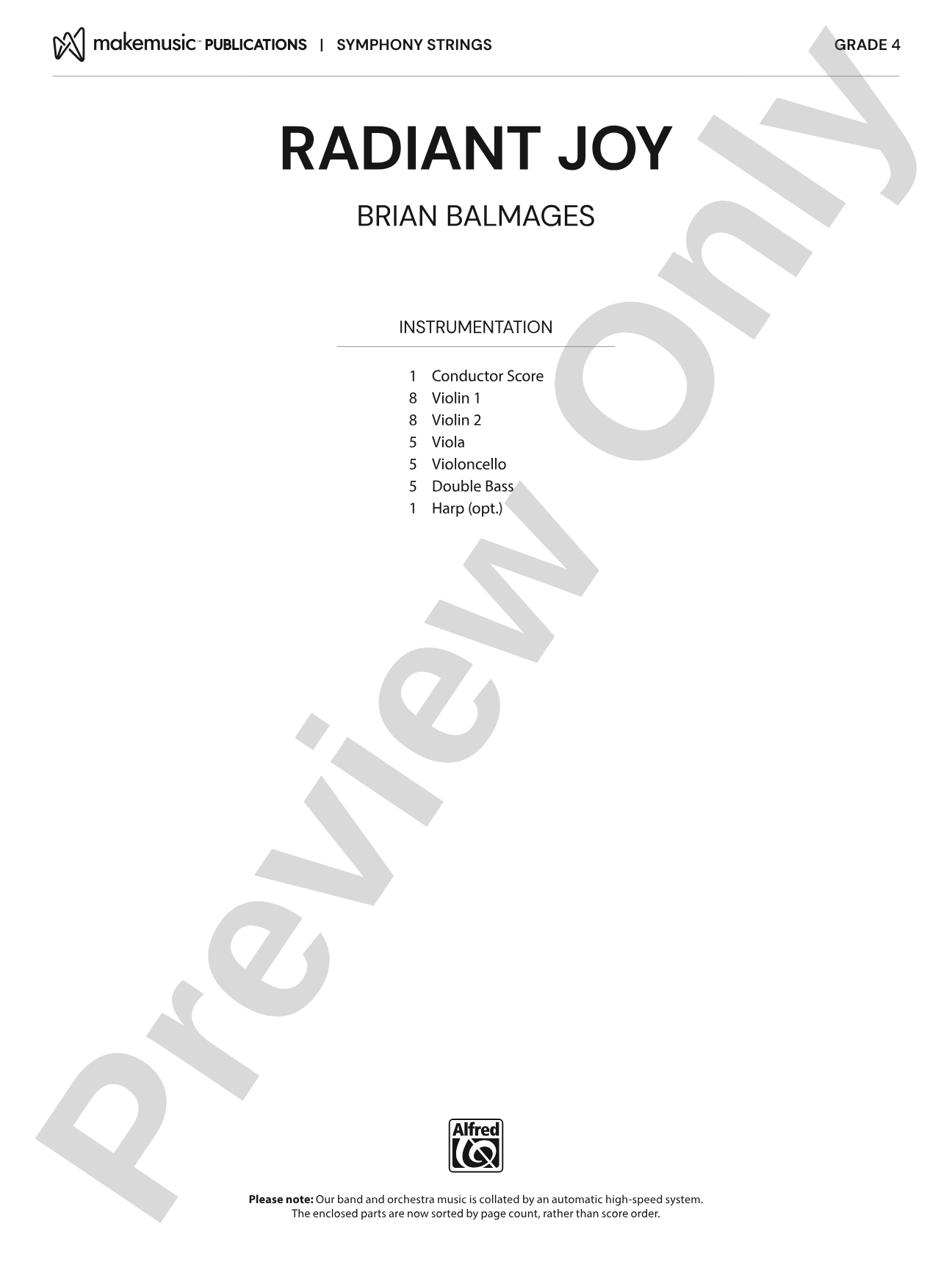 Radiant Joy: String Orchestra Conductor Score & Parts