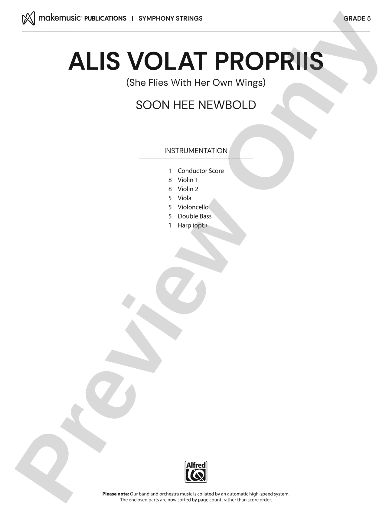 Alis Volat Propriis: String Orchestra Conductor Score & Parts