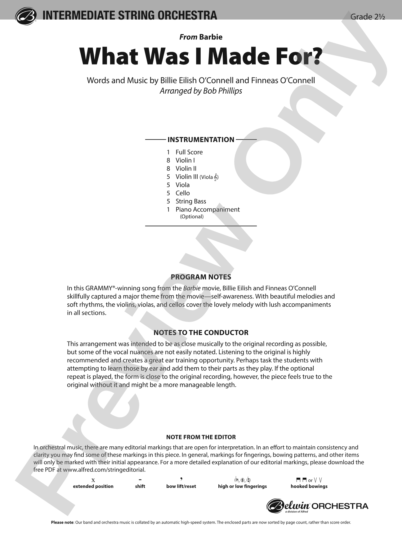 What Was I Made For?: String Orchestra Conductor Score & Parts