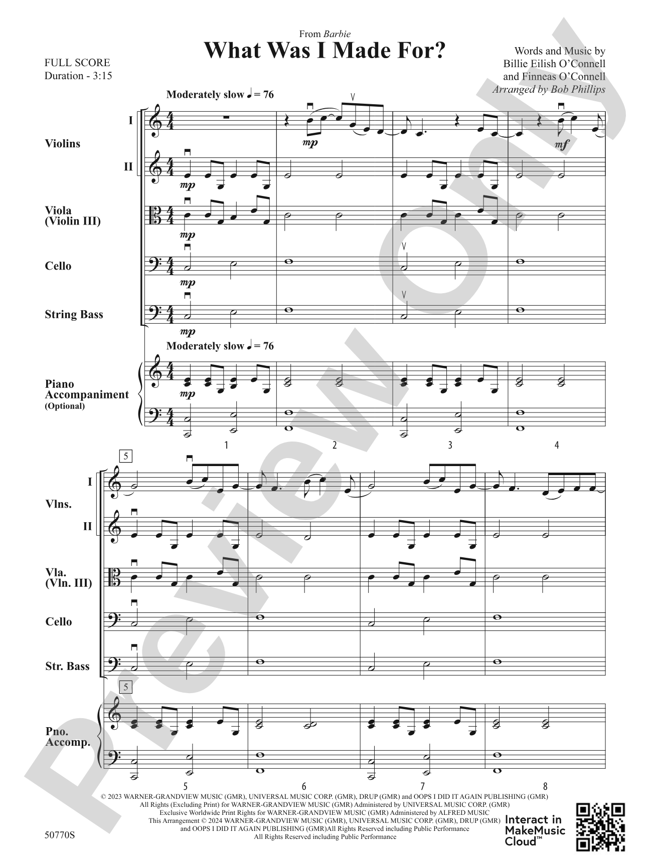 What Was I Made For?: String Orchestra Conductor Score & Parts