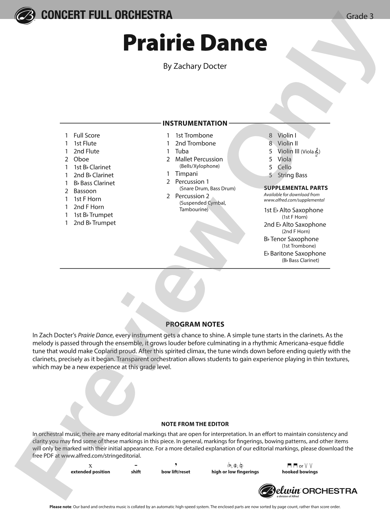 Prairie Dance: Full Orchestra Conductor Score & Parts