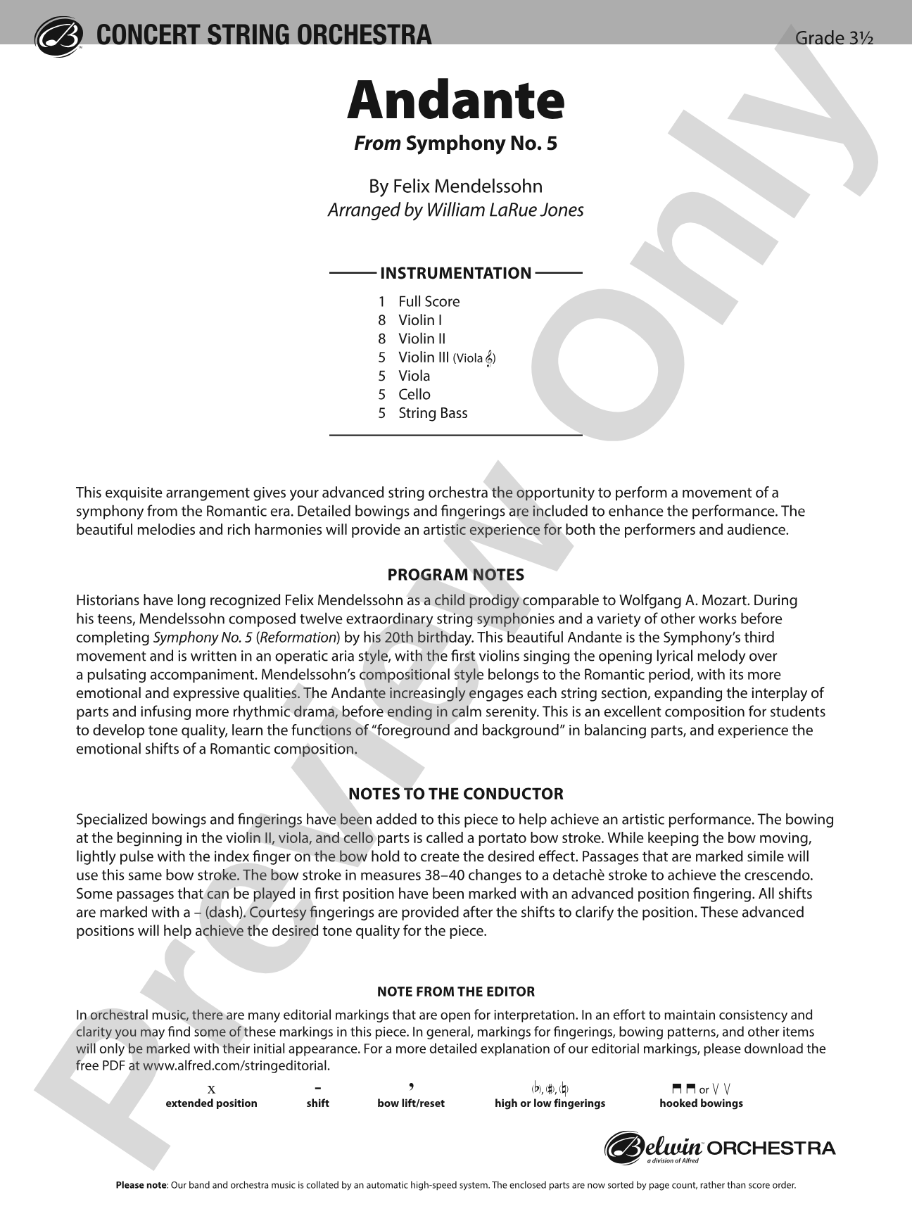 Andante: String Orchestra Conductor Score & Parts