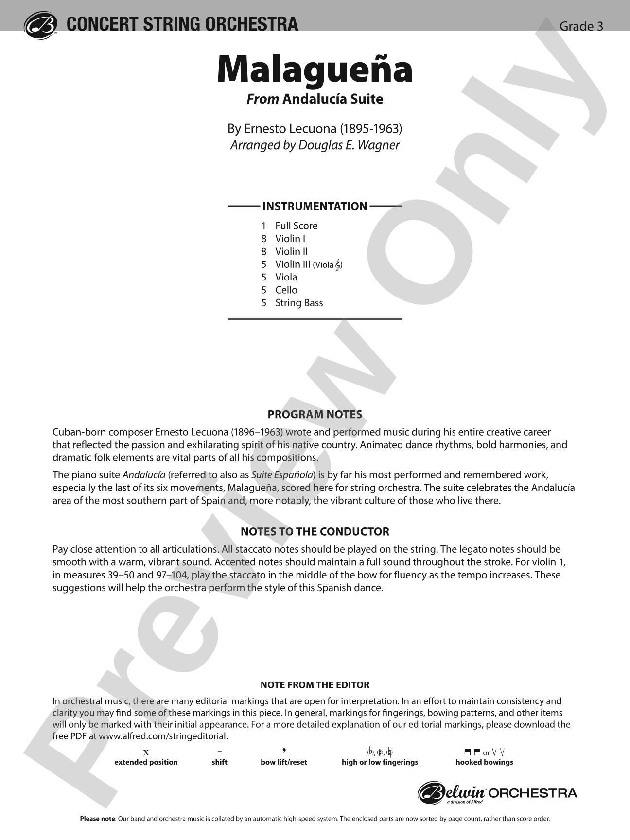 Malagueña: String Orchestra Conductor Score & Parts