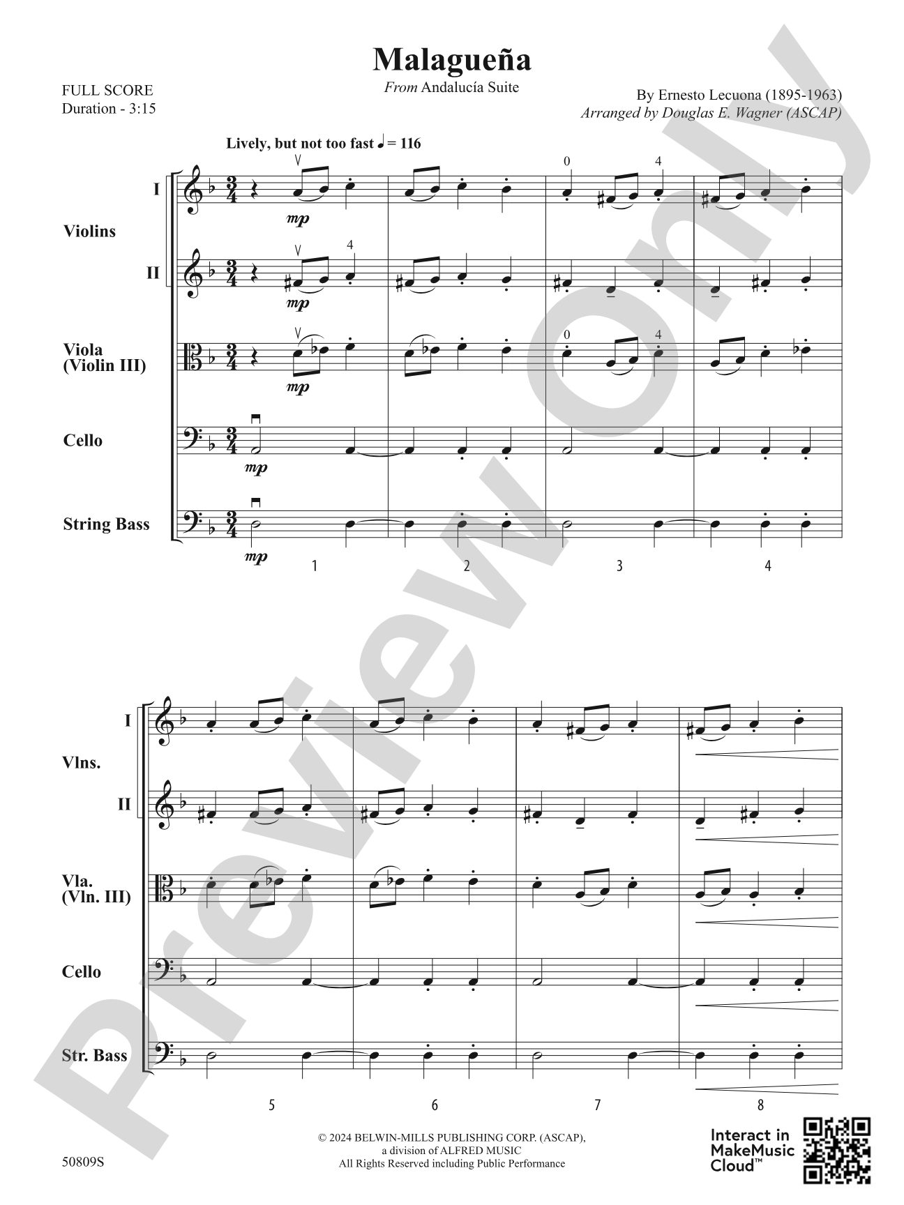 Malagueña: String Orchestra Conductor Score & Parts