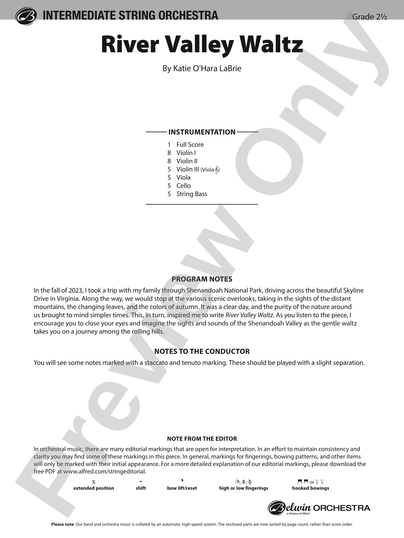 River Valley Waltz: String Orchestra Conductor Score & Parts