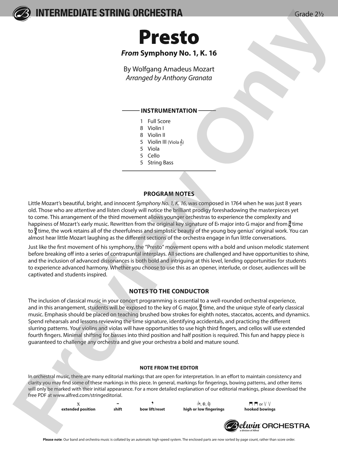Presto: String Orchestra Conductor Score & Parts