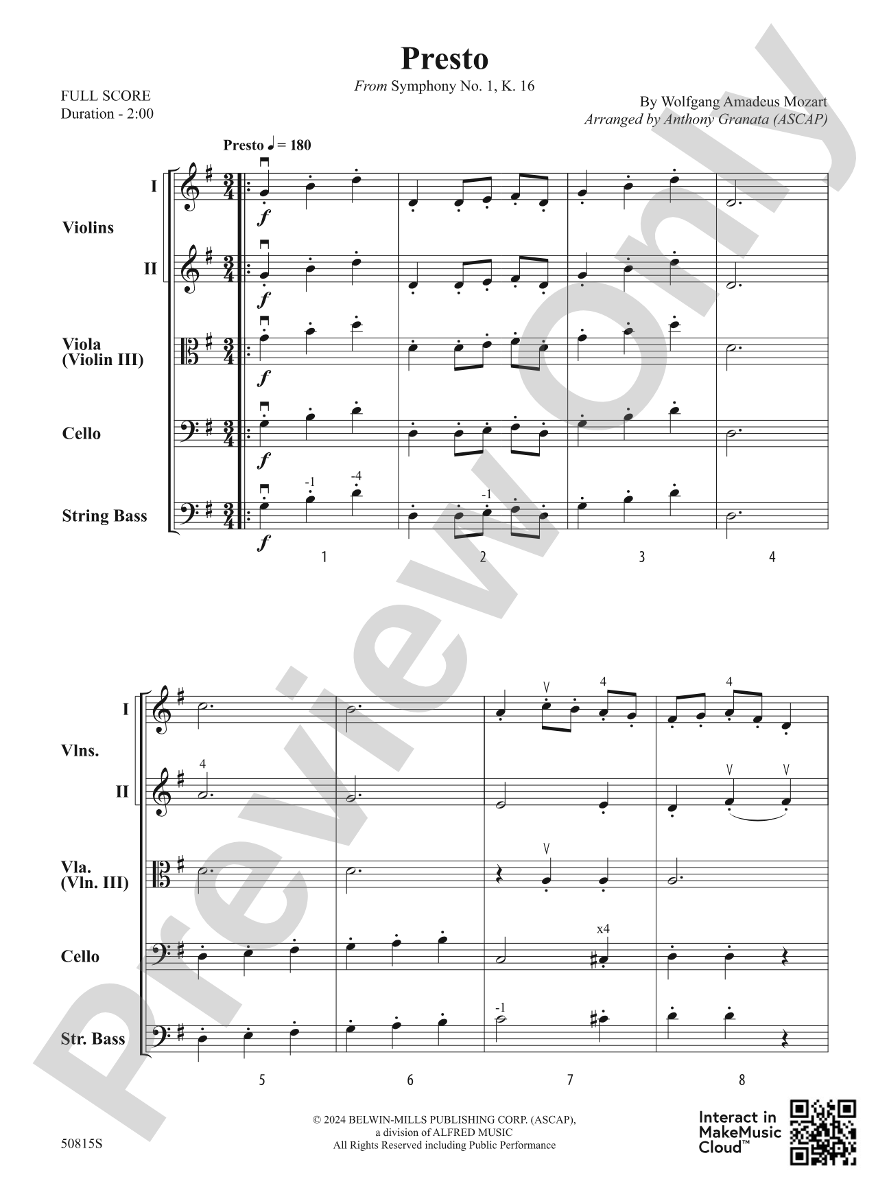 Presto: String Orchestra Conductor Score & Parts