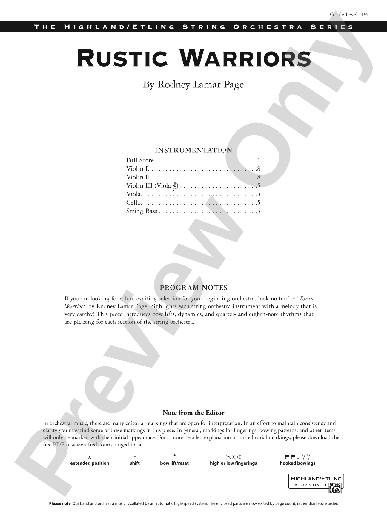 Rustic Warriors: String Orchestra Conductor Score & Parts