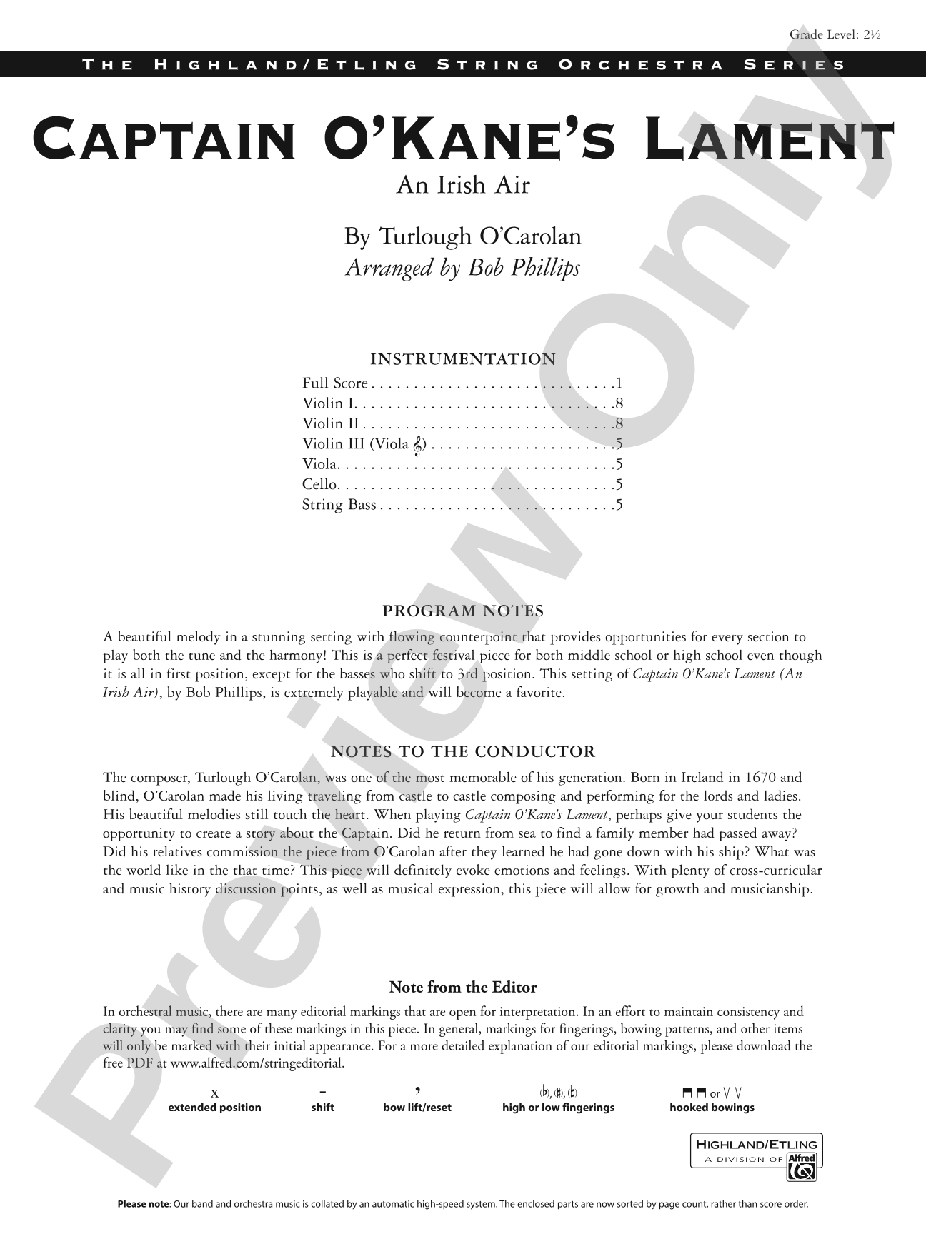 Captain O'Kane's Lament: String Orchestra Conductor Score & Parts