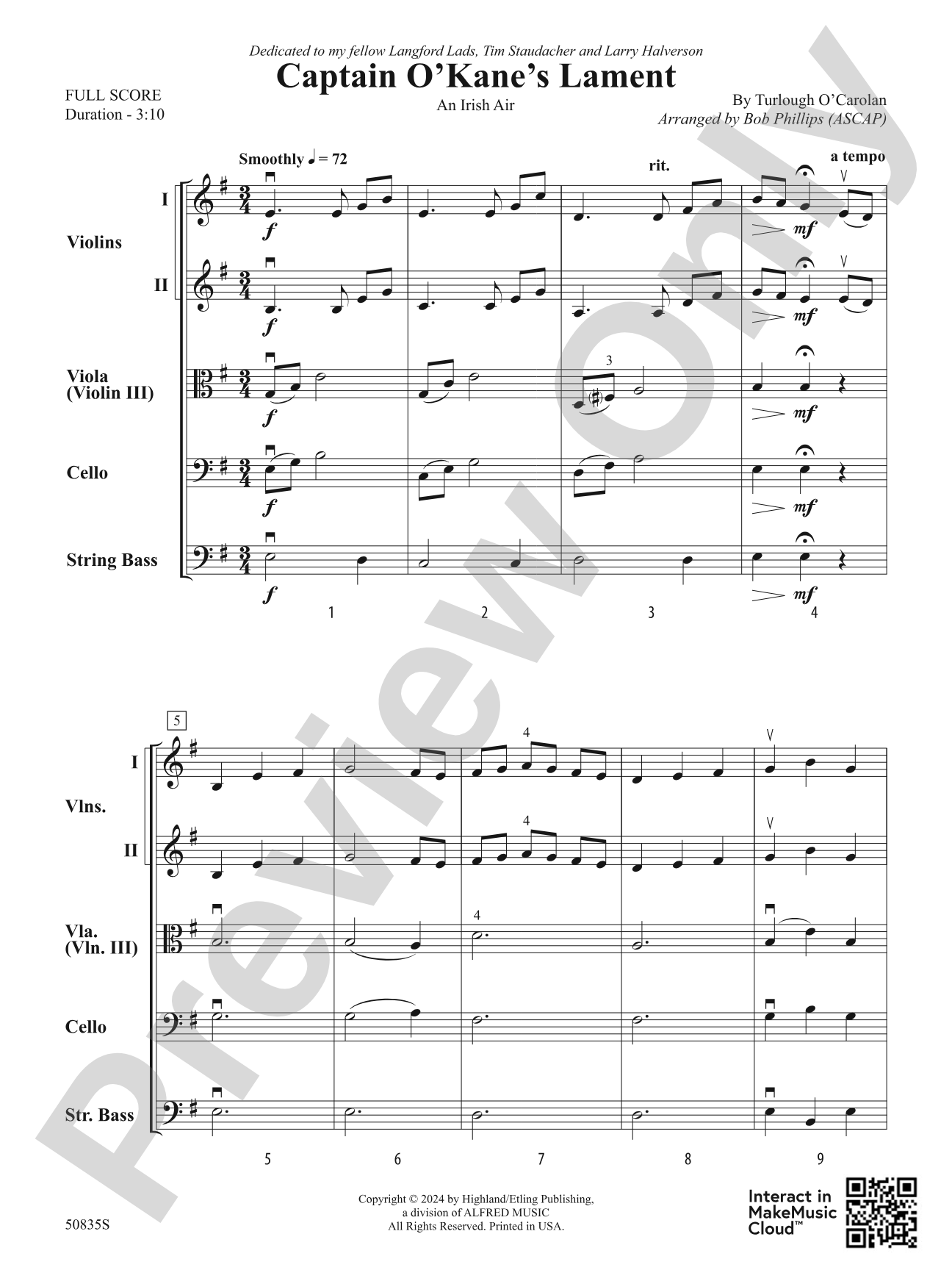 Captain O'Kane's Lament: String Orchestra Conductor Score & Parts