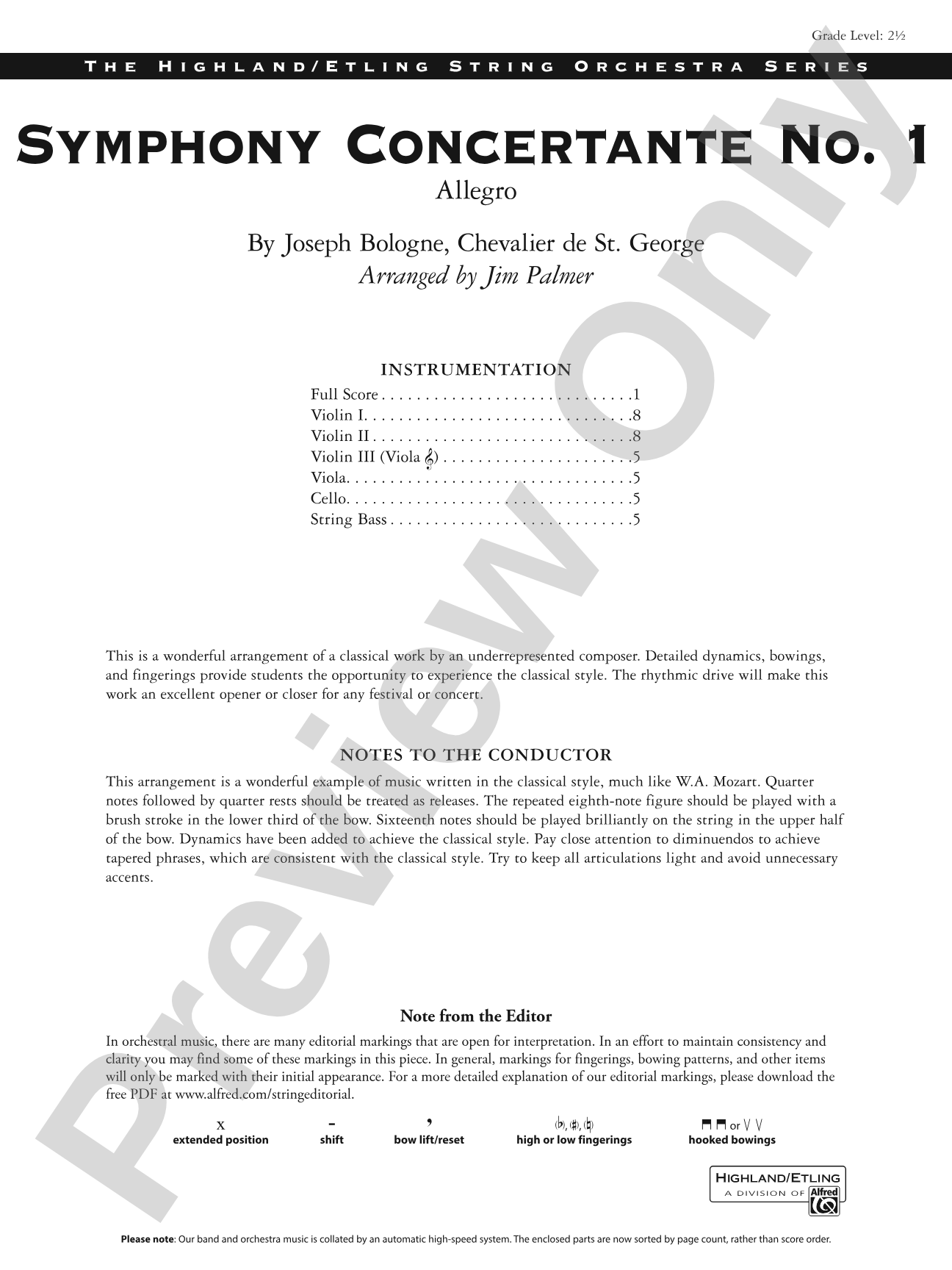 Symphony Concertante No. 1: String Orchestra Conductor Score & Parts