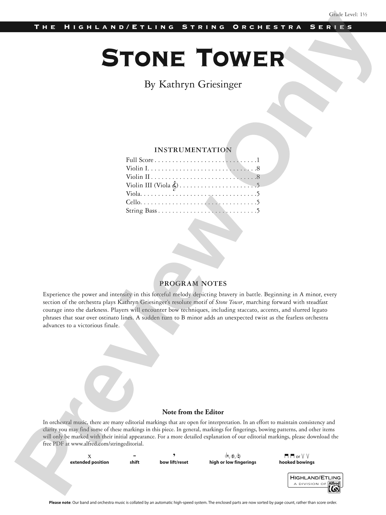 Stone Tower: String Orchestra Conductor Score & Parts