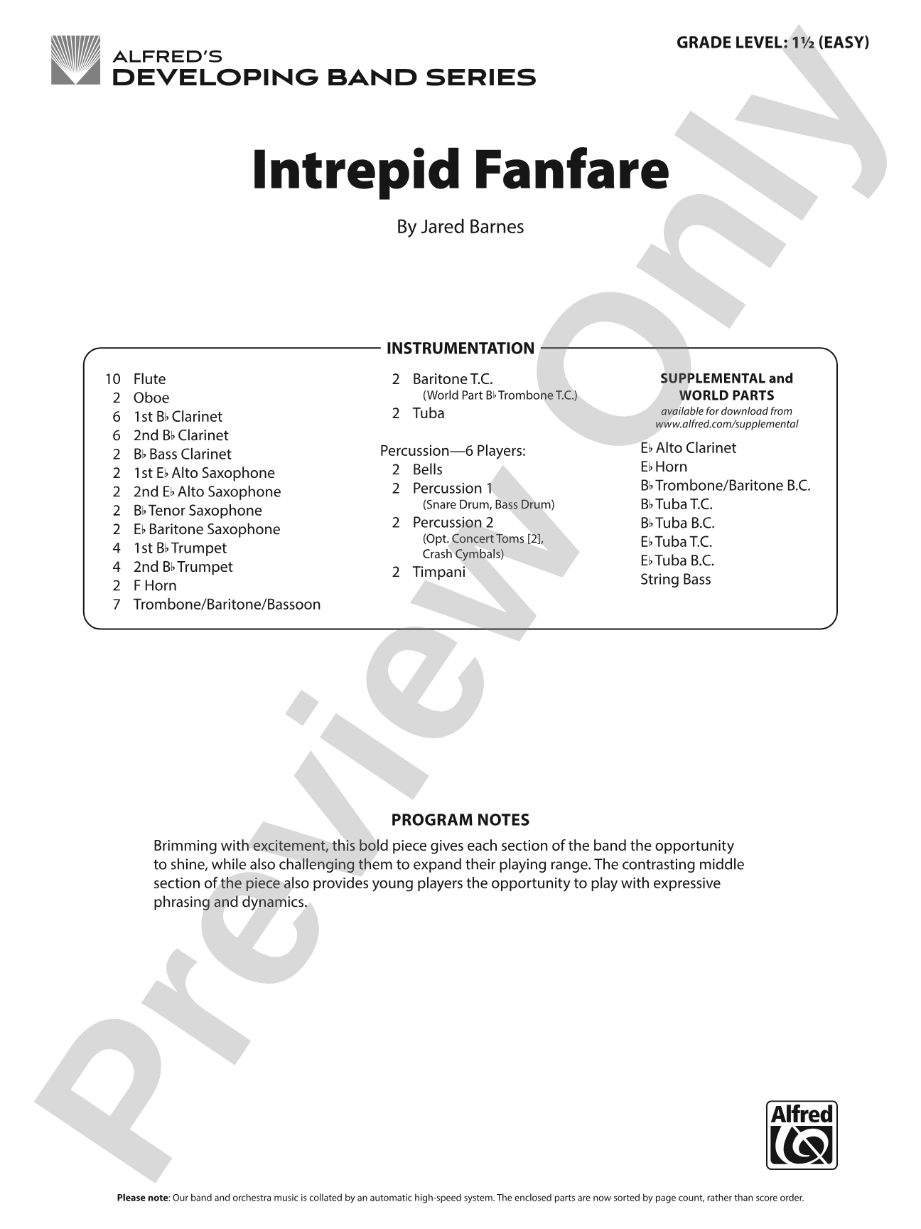 Intrepid Fanfare: Concert Band Conductor Score & Parts