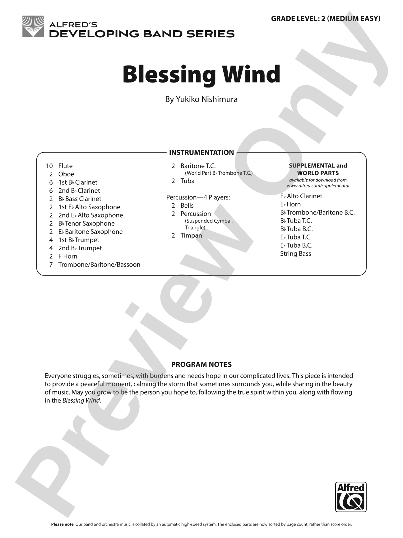 Blessing Wind: Concert Band Conductor Score & Parts