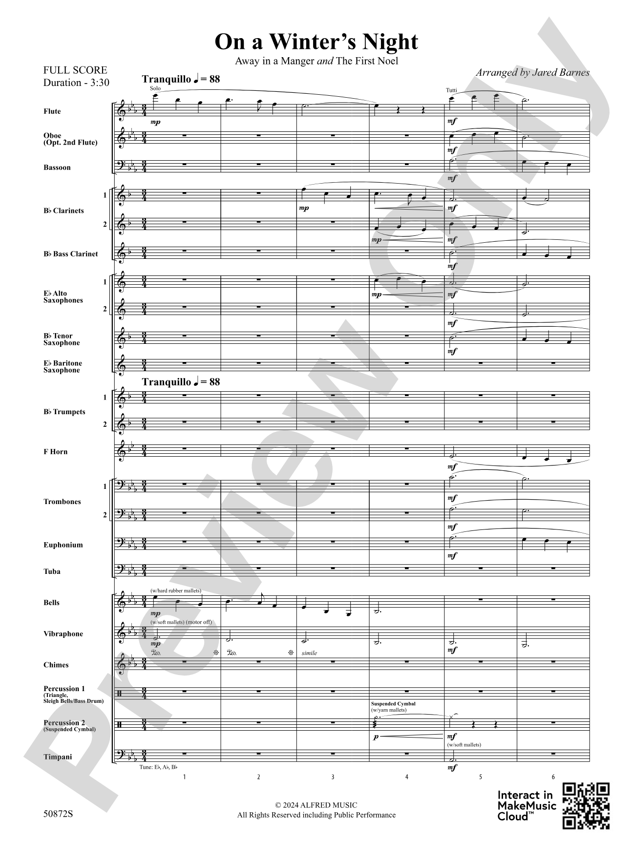 On a Winter's Night: Concert Band Score & Parts