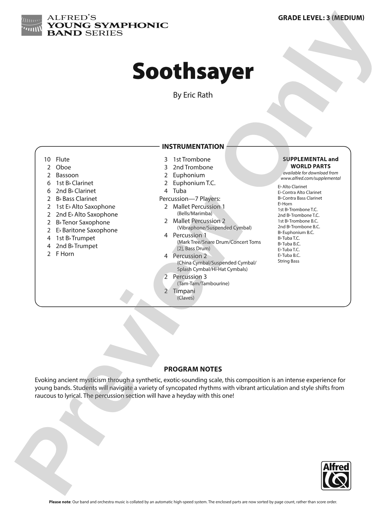 Soothsayer: Concert Band Conductor Score & Parts