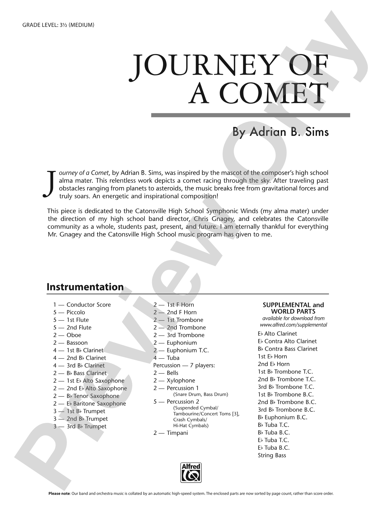 Journey of a Comet: Concert Band Conductor Score & Parts