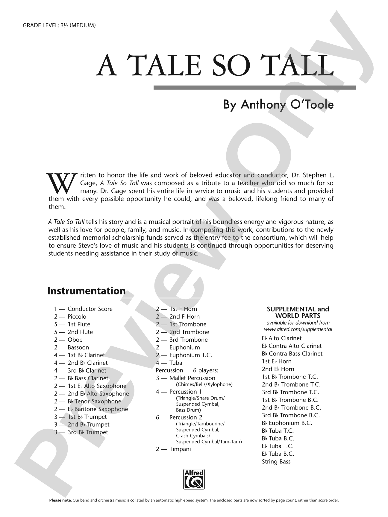 A Tale So Tall: Concert Band Conductor Score & Parts
