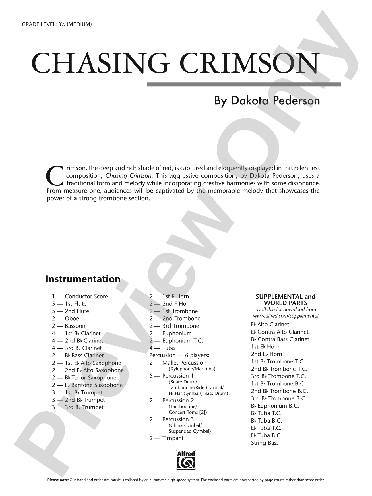 Chasing Crimson: Concert Band Conductor Score & Parts