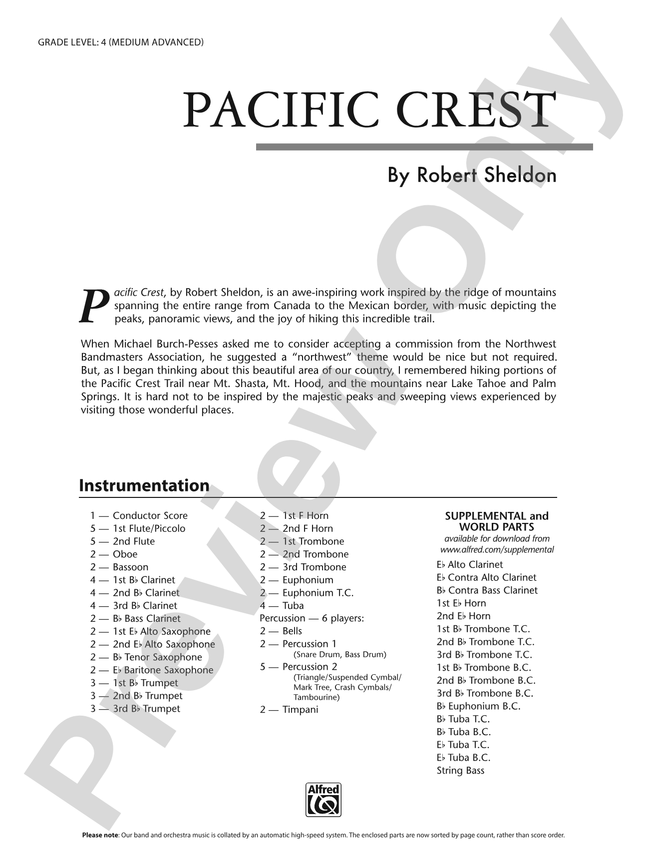 Pacific Crest: Concert Band Conductor Score & Parts