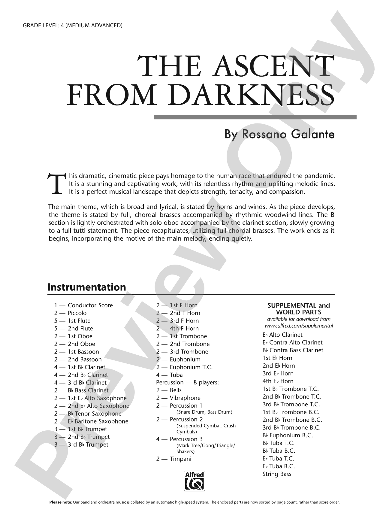 The Ascent from Darkness: Concert Band Conductor Score & Parts