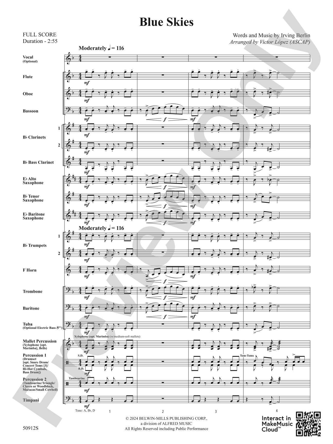Blue Skies: Concert Band Conductor Score & Parts