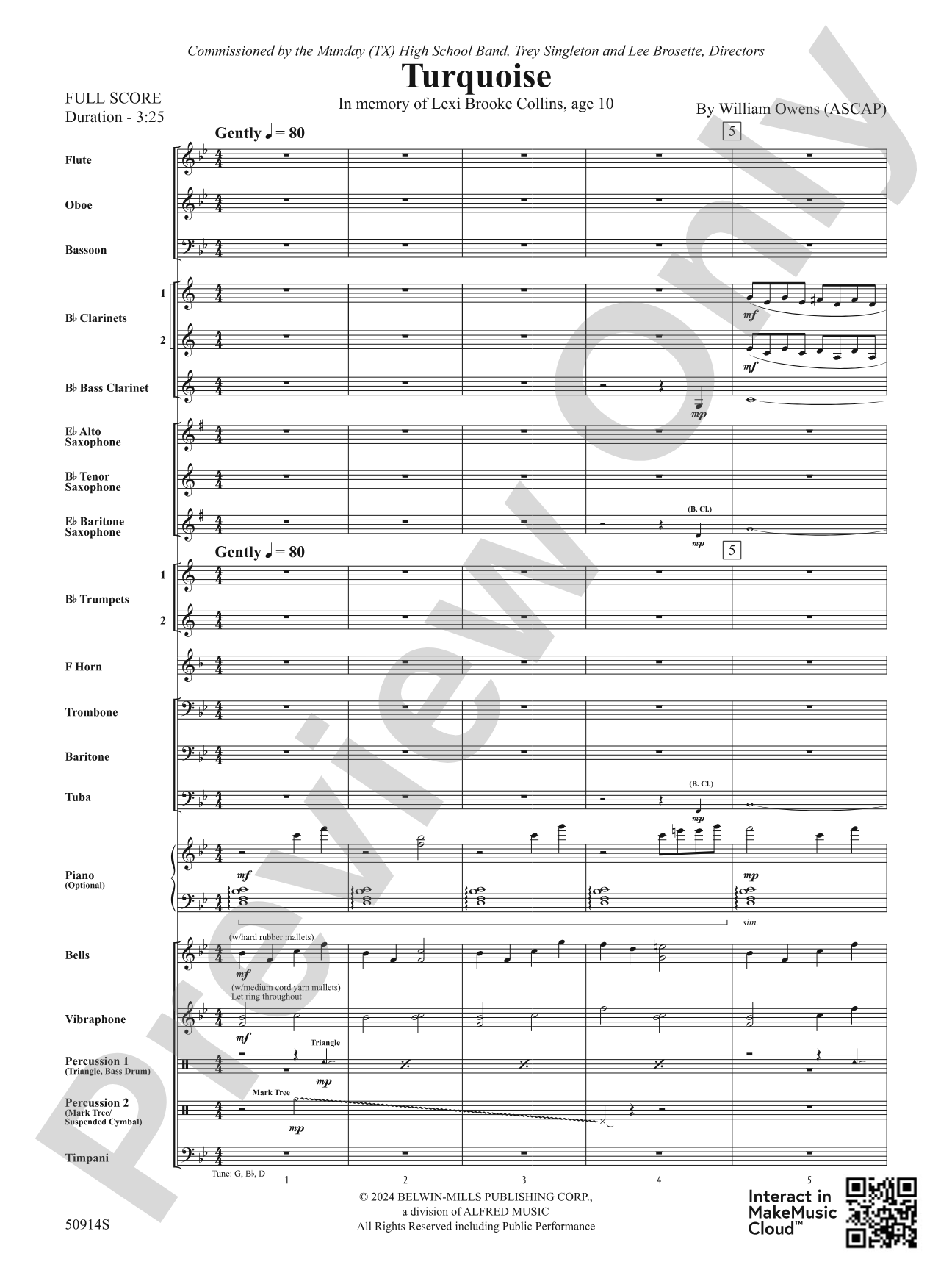 Turquoise: Concert Band Conductor Score & Parts