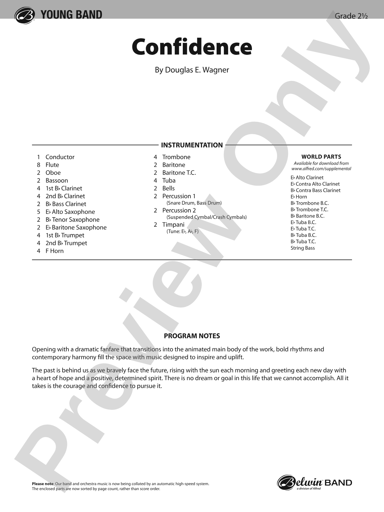 Confidence: Concert Band Conductor Score & Parts