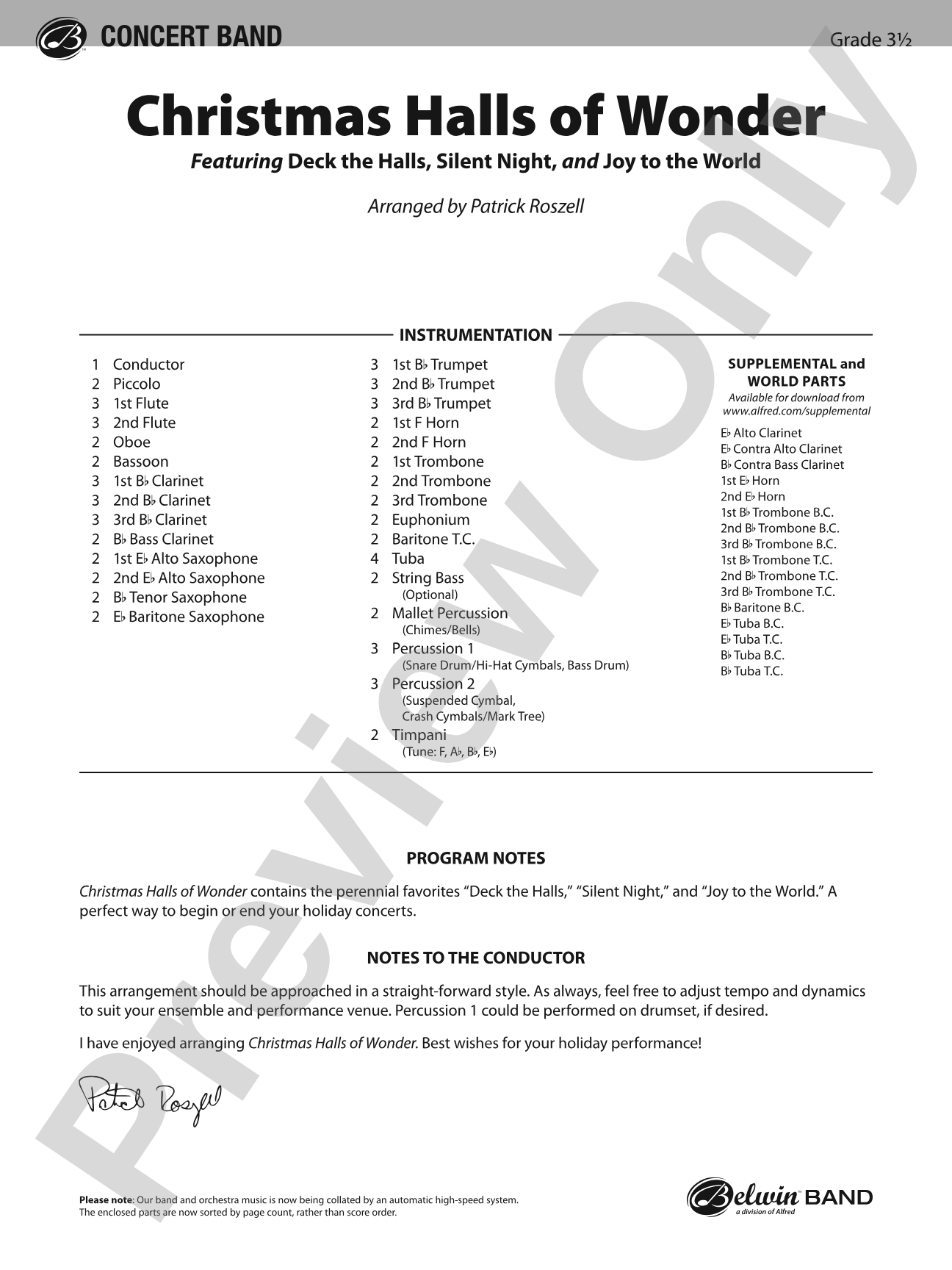 Christmas Halls of Wonder: Concert Band Conductor Score & Parts