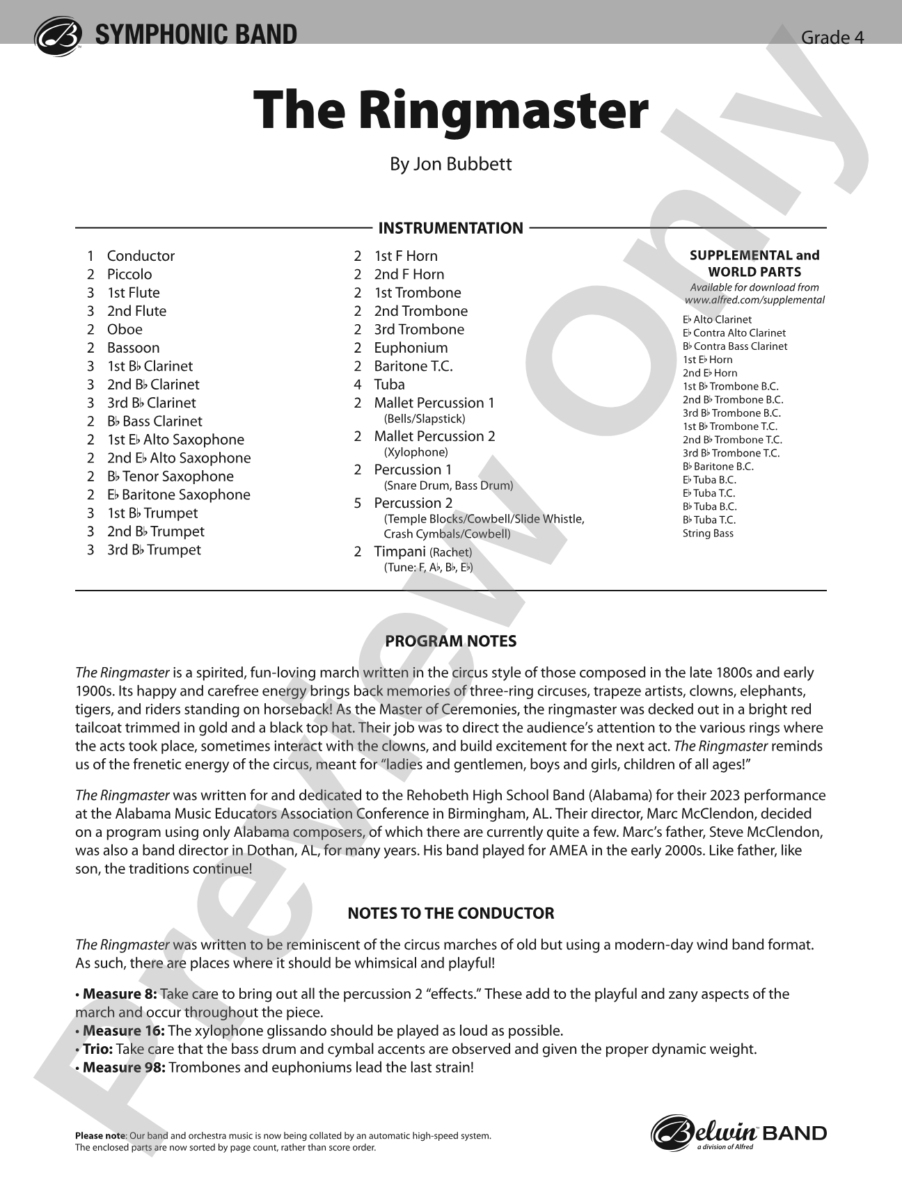 The Ringmaster: Concert Band Conductor Score & Parts