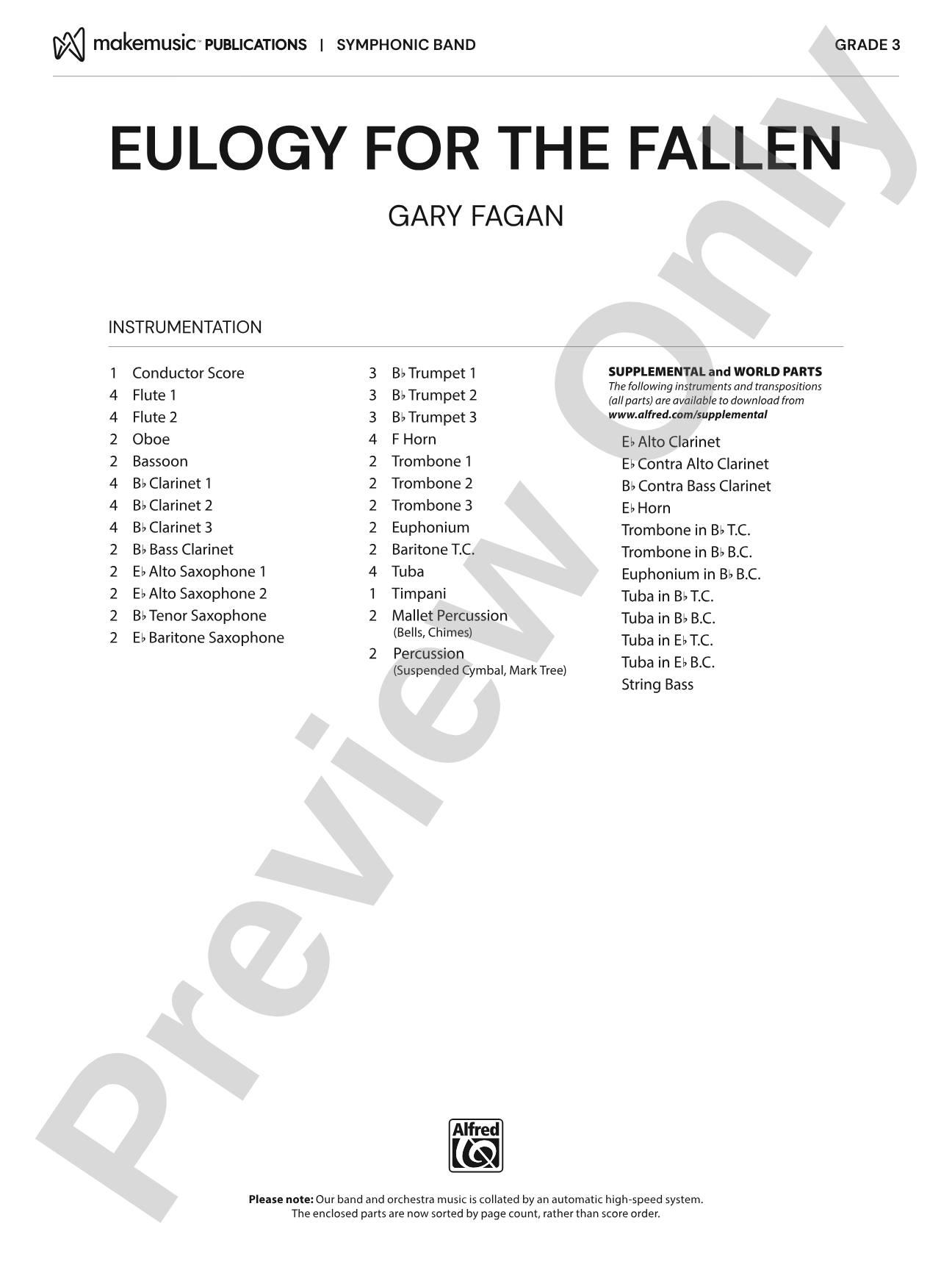 Eulogy for the Fallen: Concert Band Conductor Score & Parts