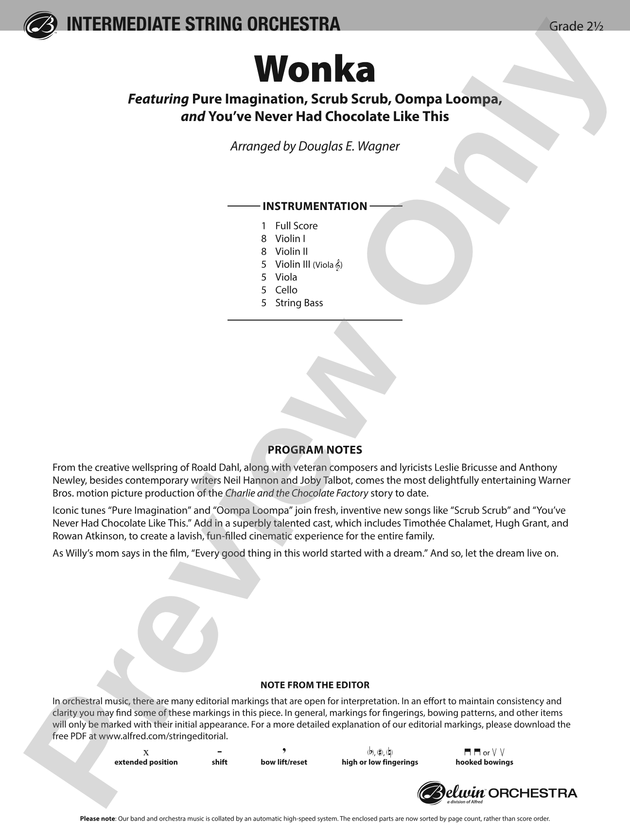 Wonka: String Orchestra Conductor Score & Parts
