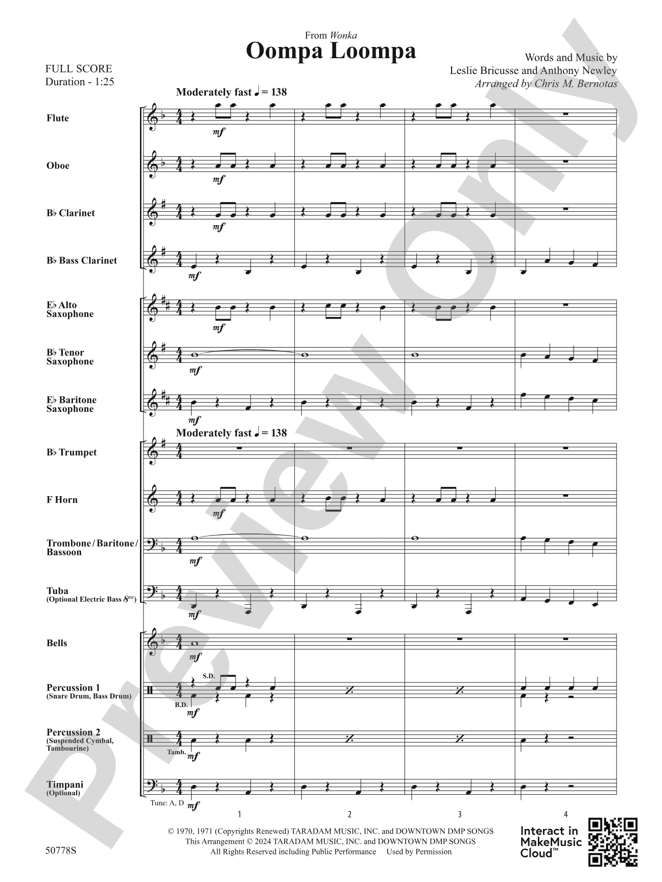 Oompa Loompa: Concert Band Conductor Score & Parts