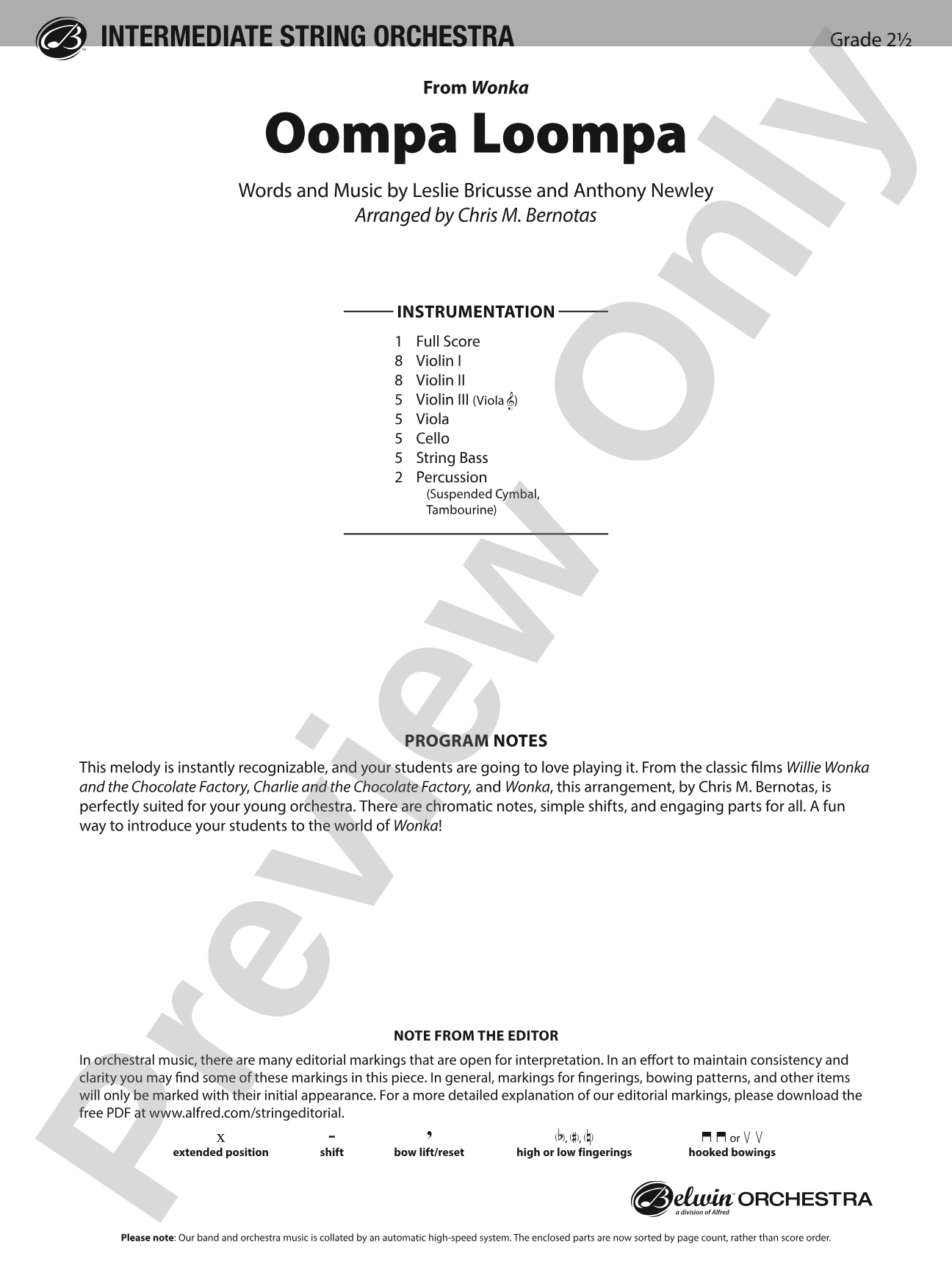 Oompa Loompa: String Orchestra Conductor Score & Parts