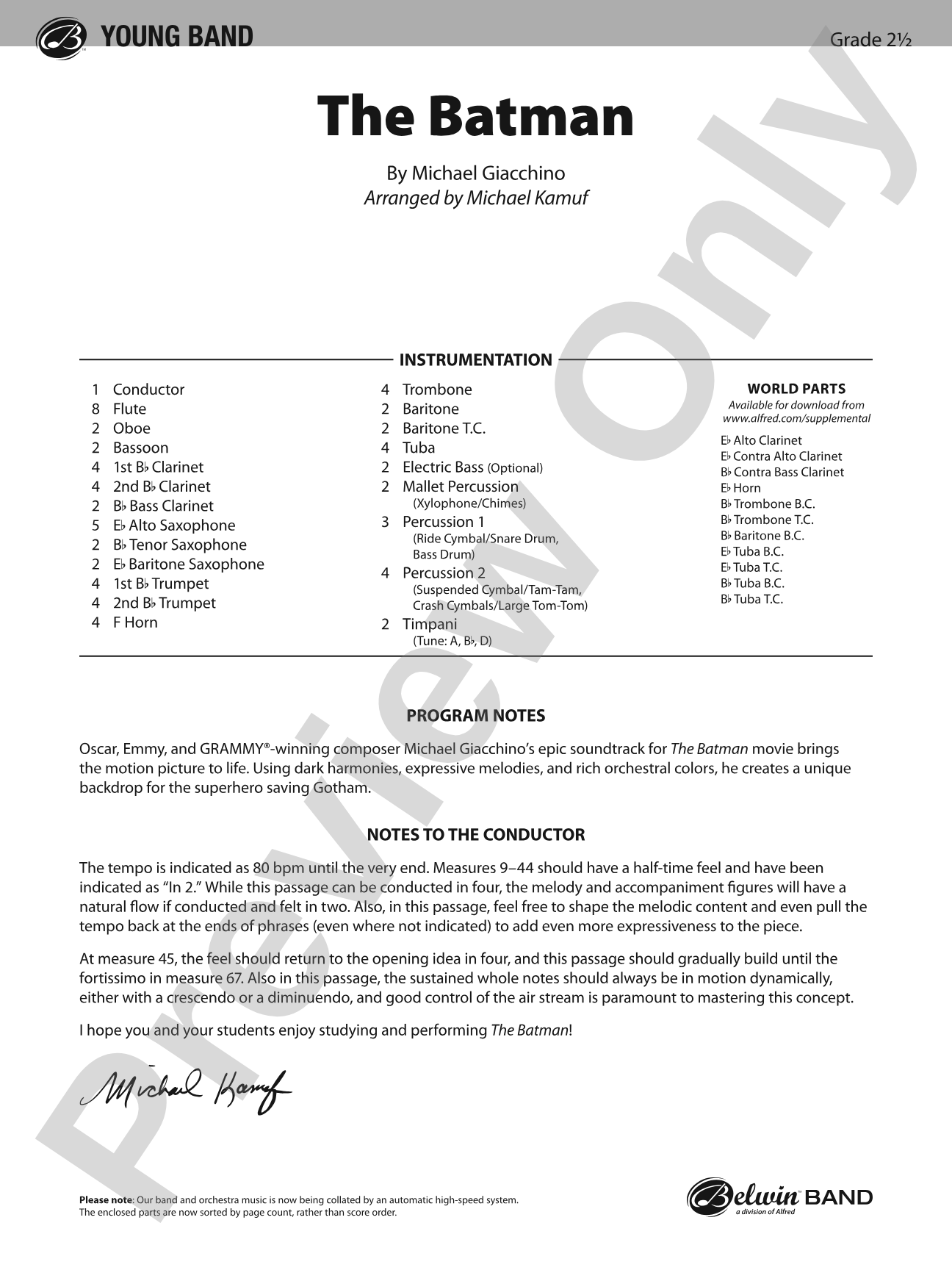 The Batman: Concert Band Conductor Score & Parts