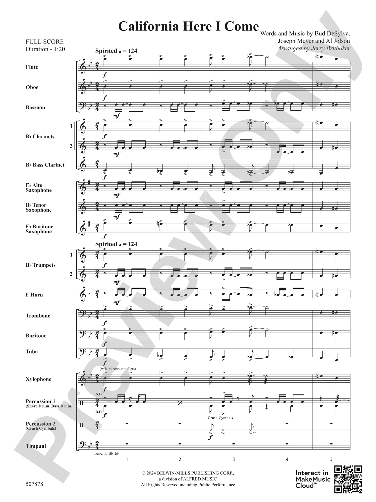 California Here I Come: Concert Band Conductor Score & Parts