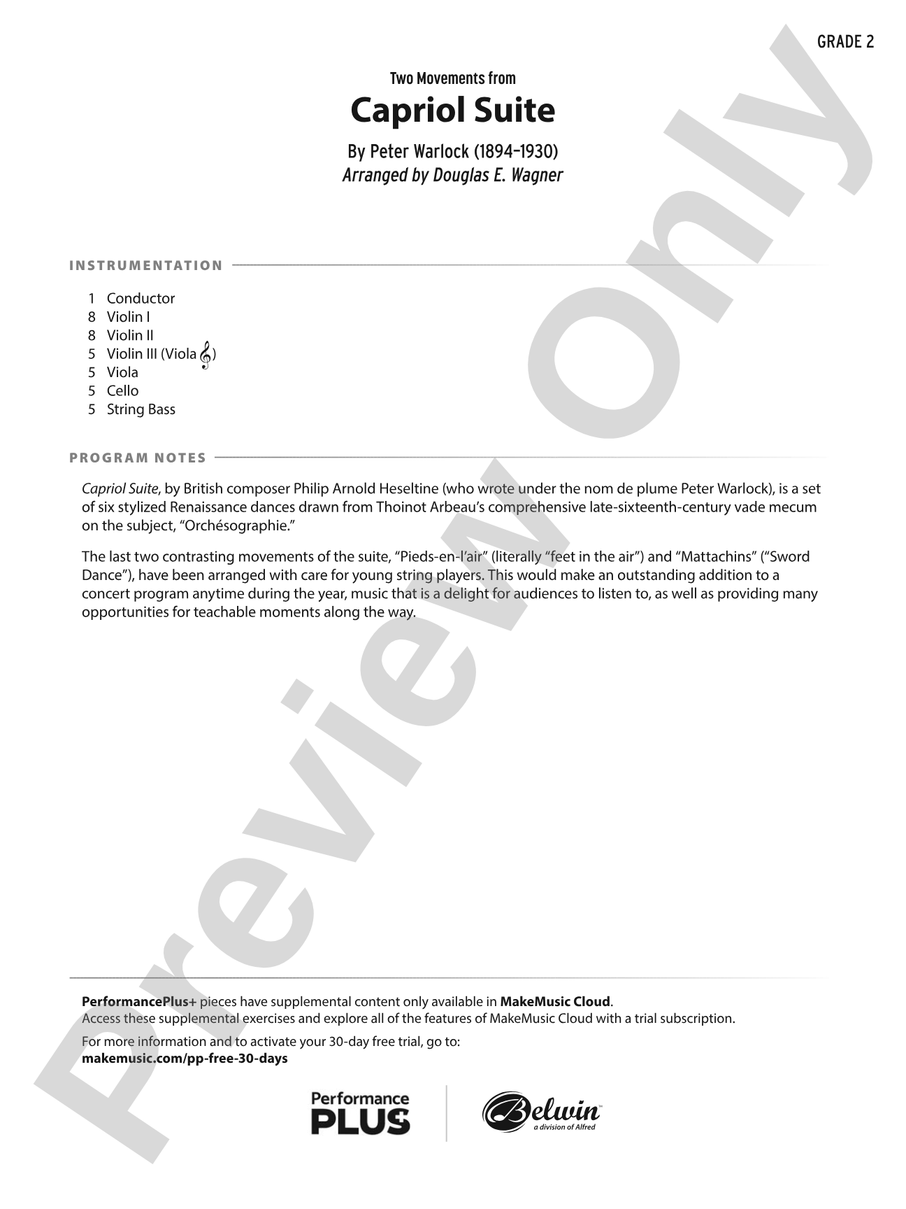 Capriol Suite: String Orchestra Conductor Score & Parts