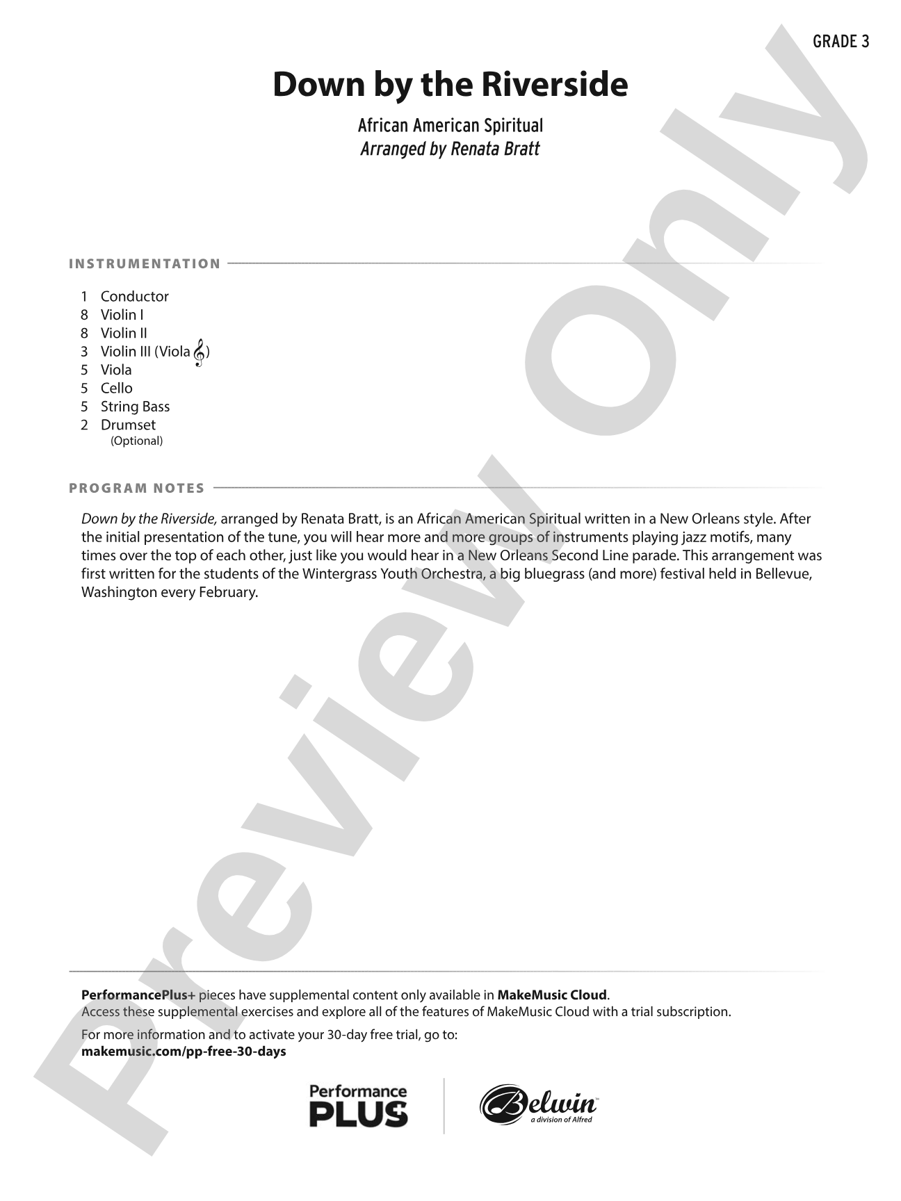 Down by the Riverside: String Orchestra Conductor Score & Parts